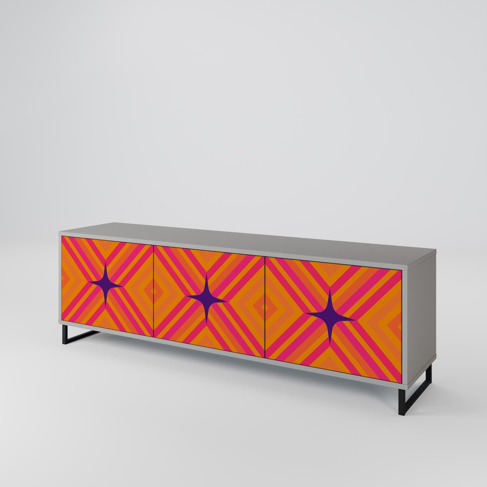 Meuble TV 3 portes GEOMETRIC BRILLIANCE en finition grise