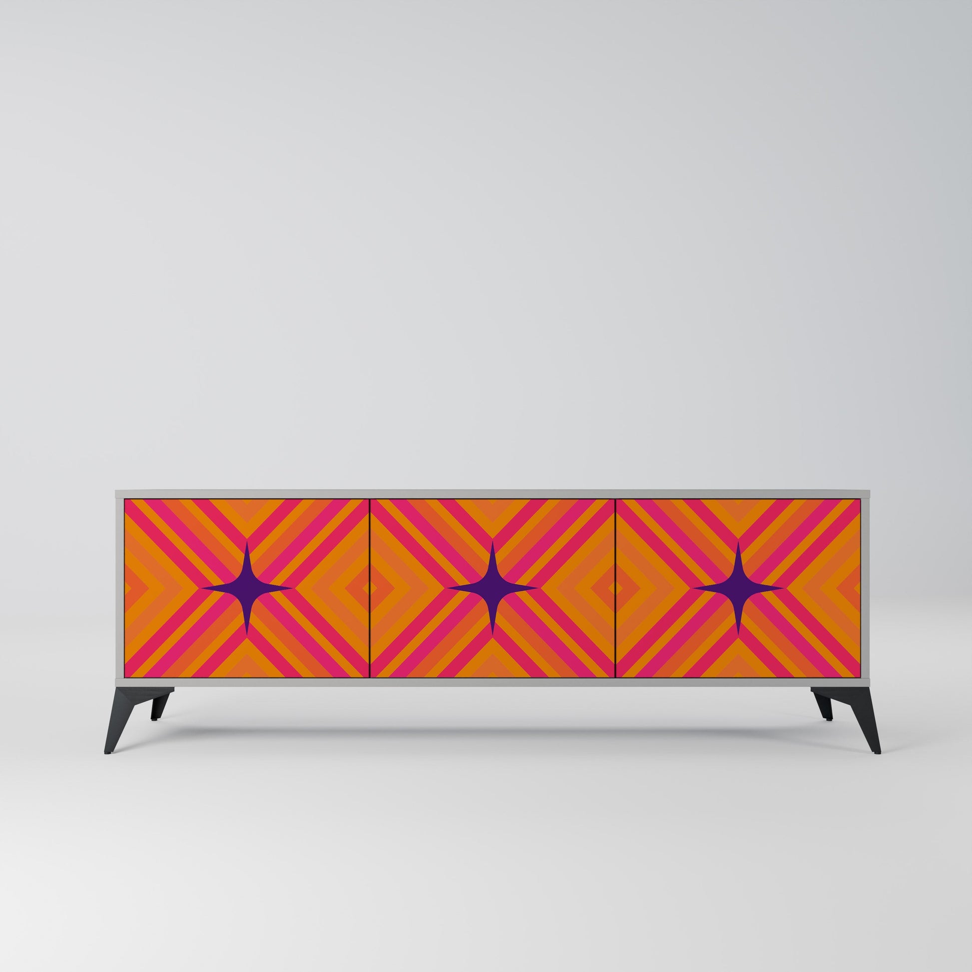 Meuble TV 3 portes GEOMETRIC BRILLIANCE en finition grise