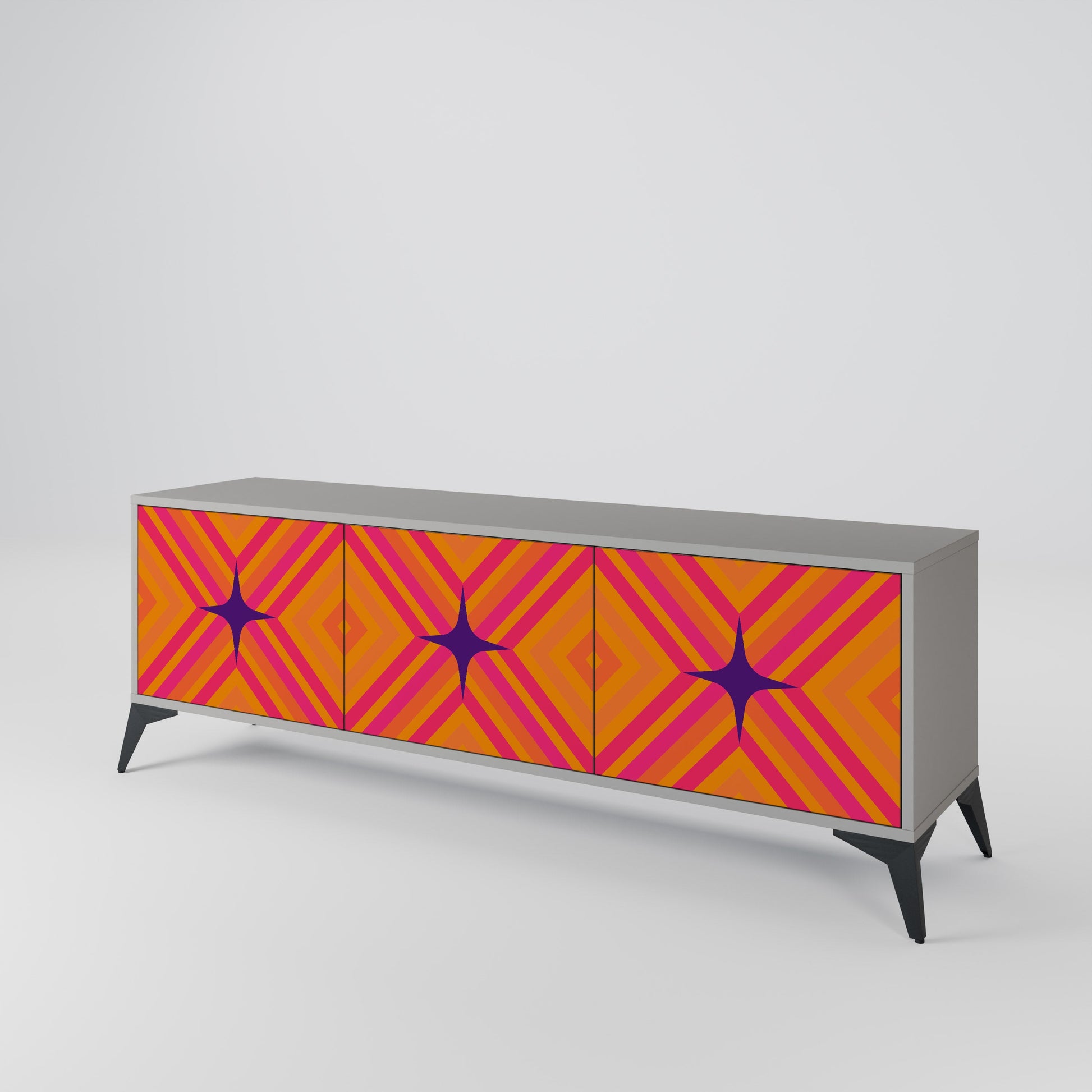 Meuble TV 3 portes GEOMETRIC BRILLIANCE en finition grise