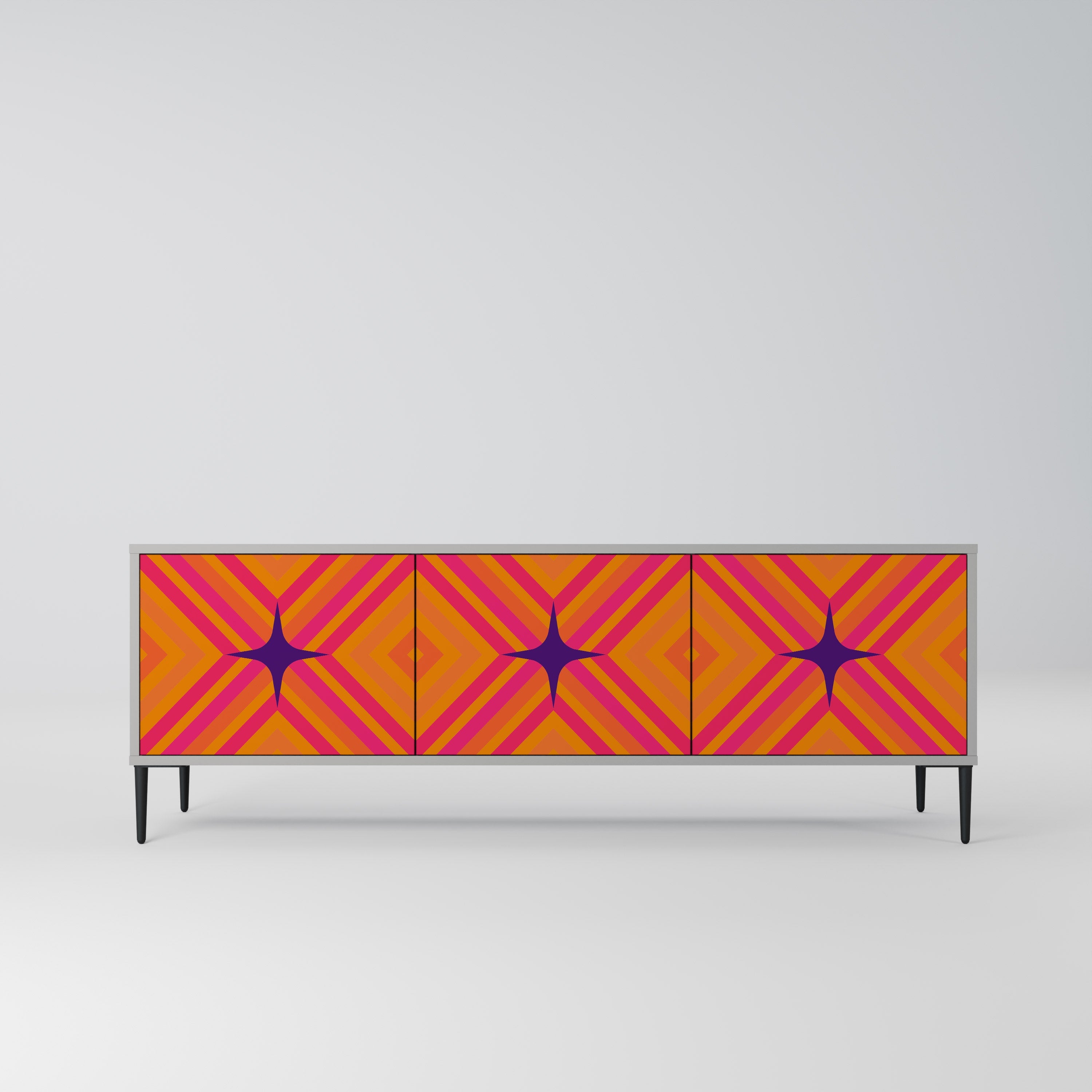 Meuble TV 3 portes GEOMETRIC BRILLIANCE en finition grise