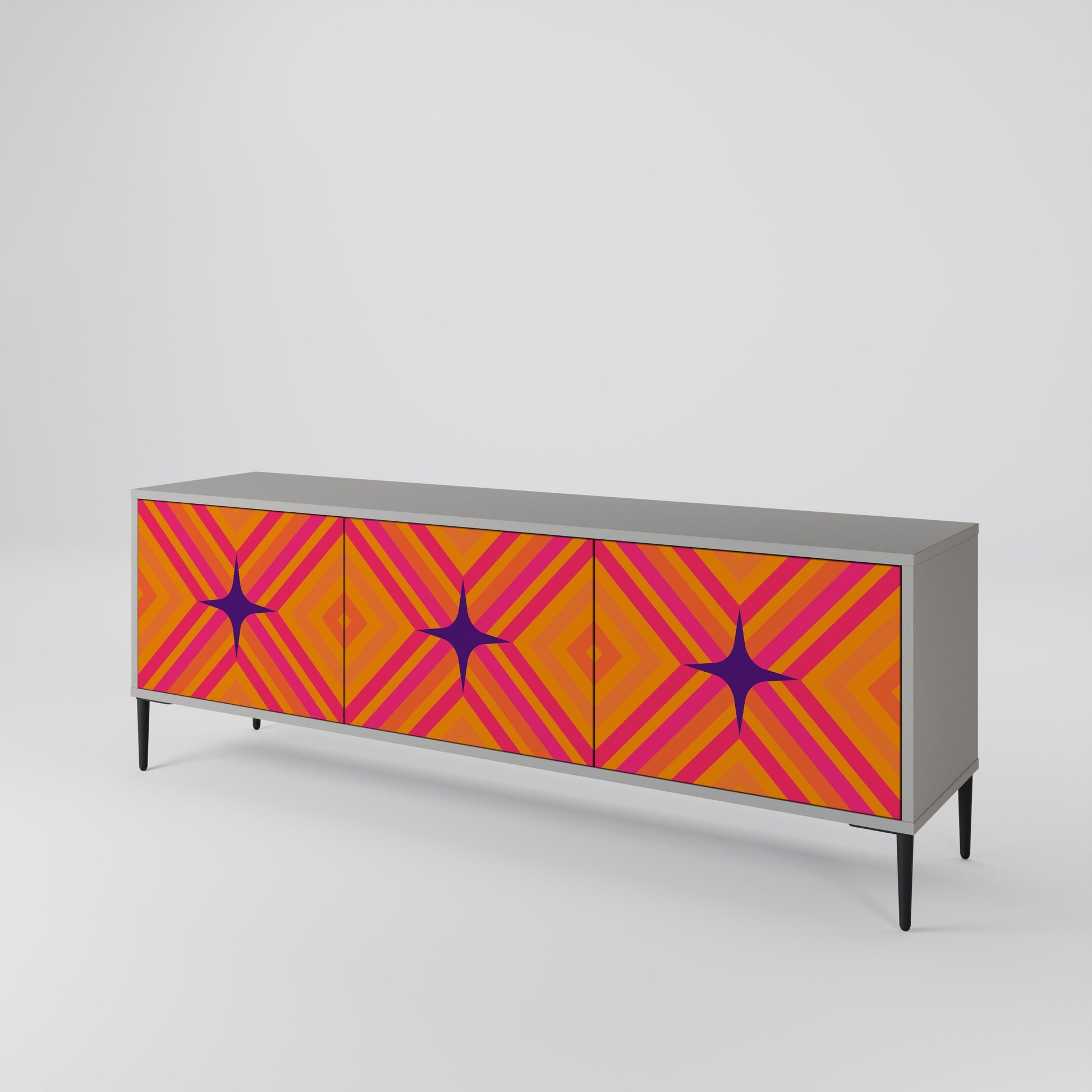 Meuble TV 3 portes GEOMETRIC BRILLIANCE en finition grise