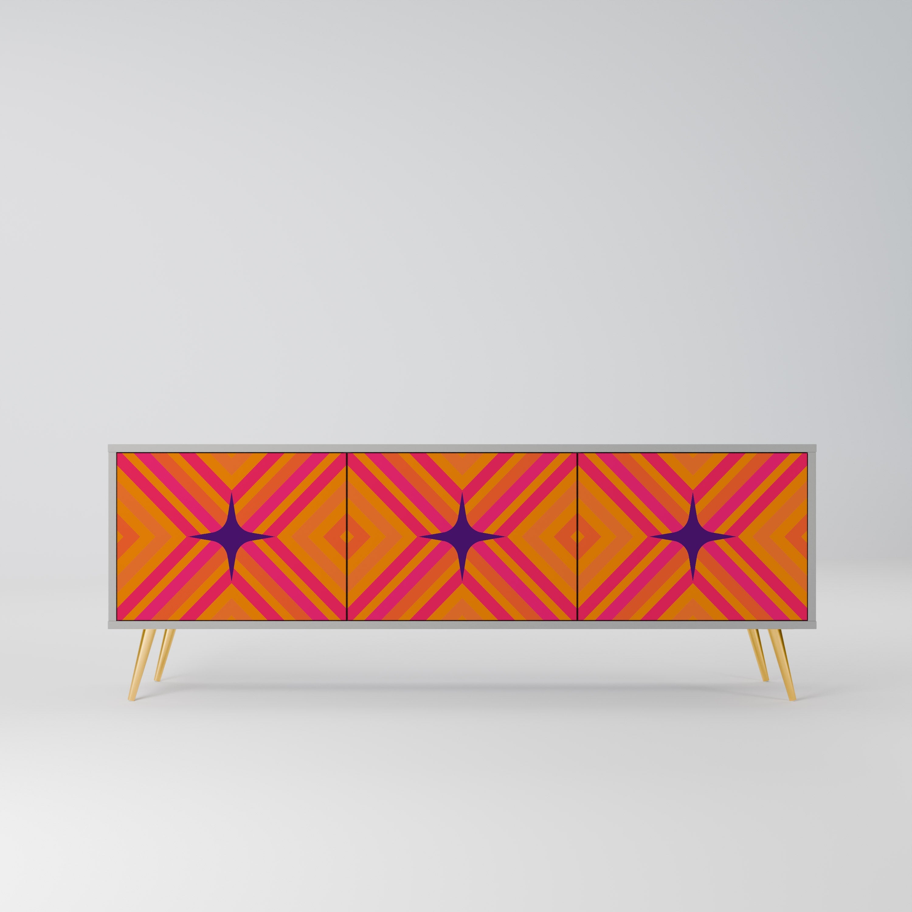 Meuble TV 3 portes GEOMETRIC BRILLIANCE en finition grise