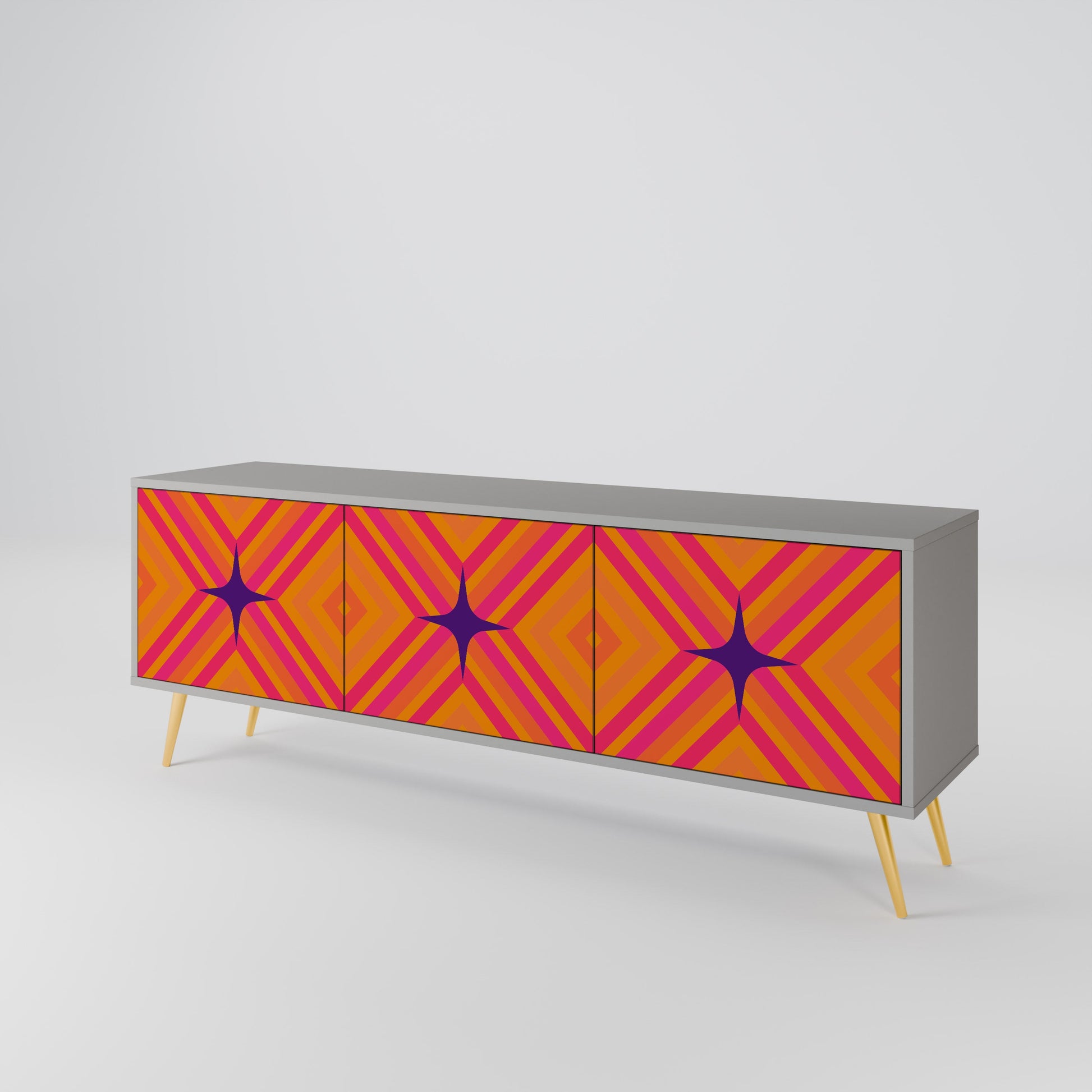Meuble TV 3 portes GEOMETRIC BRILLIANCE en finition grise