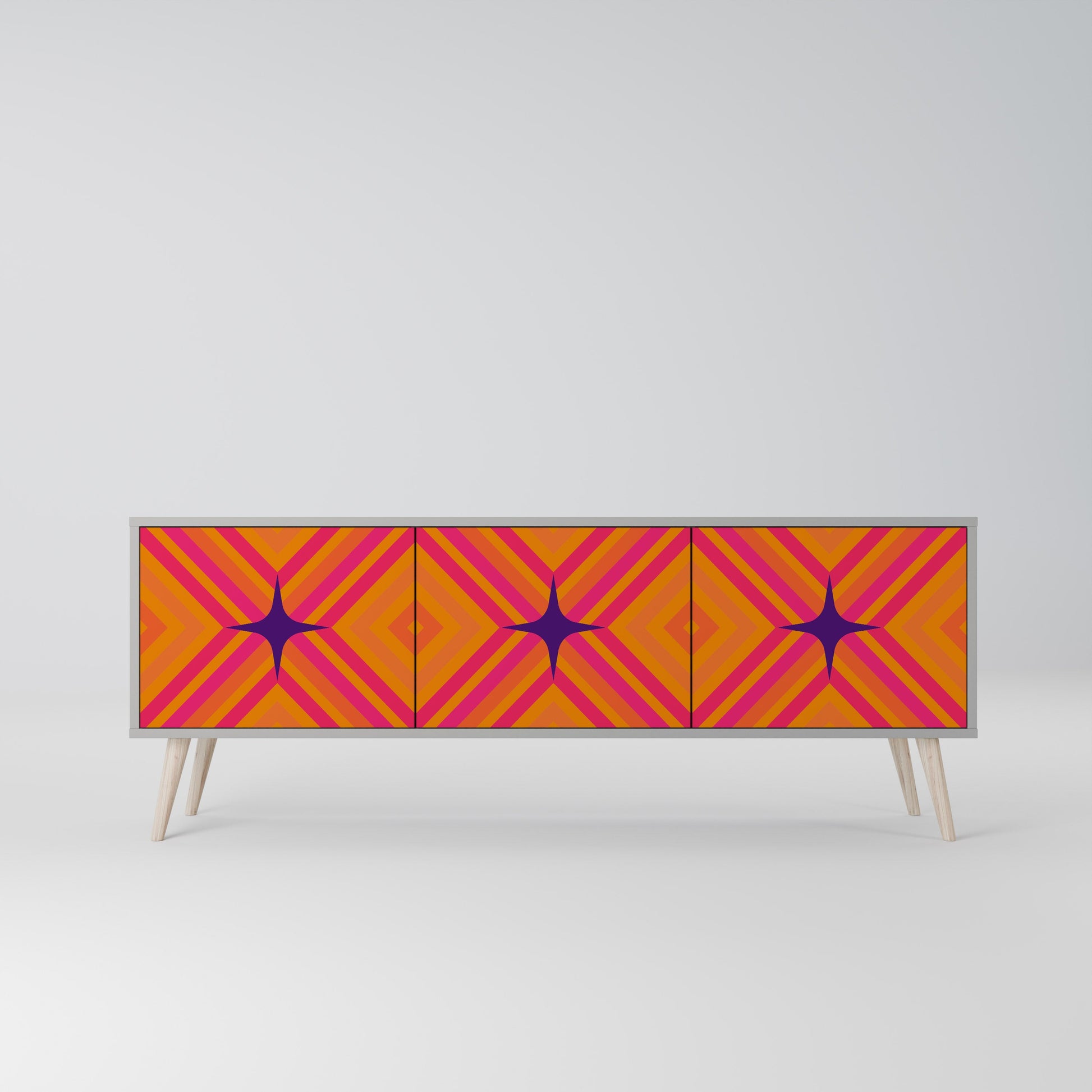 Meuble TV 3 portes GEOMETRIC BRILLIANCE en finition grise