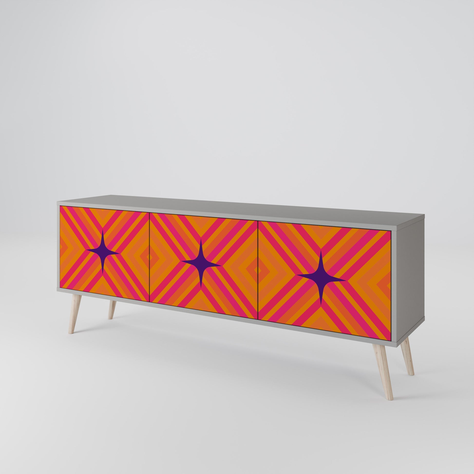 Meuble TV 3 portes GEOMETRIC BRILLIANCE en finition grise