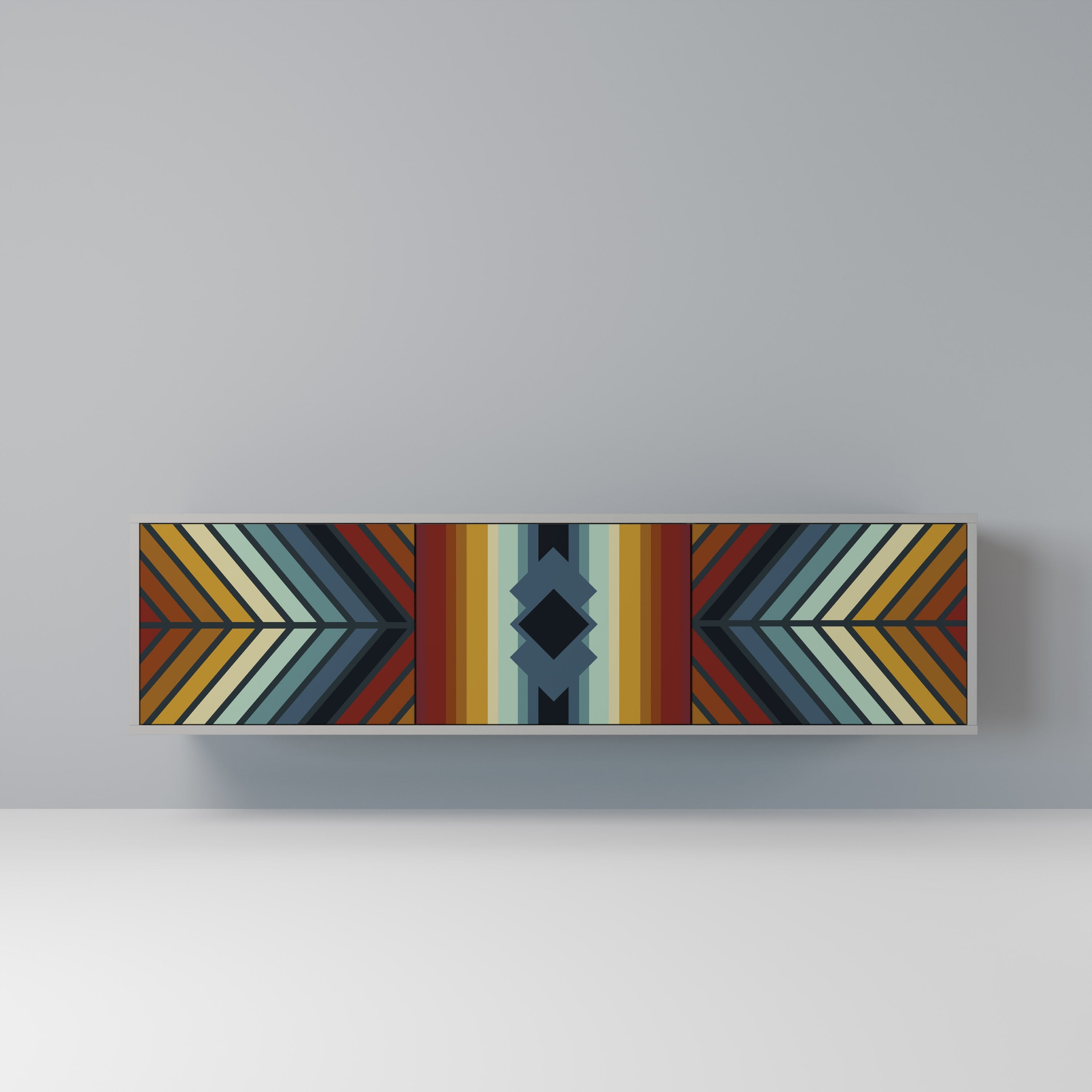 Meuble TV 3 portes INDIGENOUS ZIGZAG, finition grise