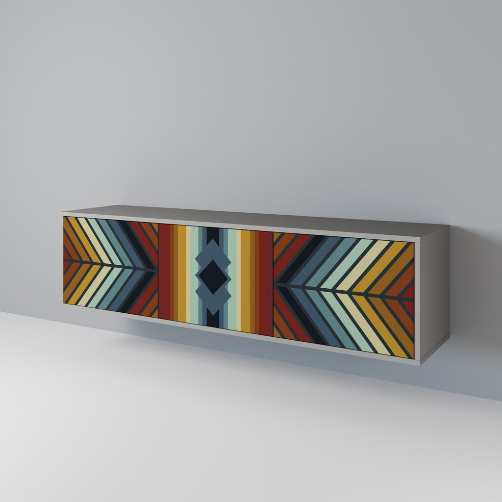 Meuble TV 3 portes INDIGENOUS ZIGZAG, finition grise