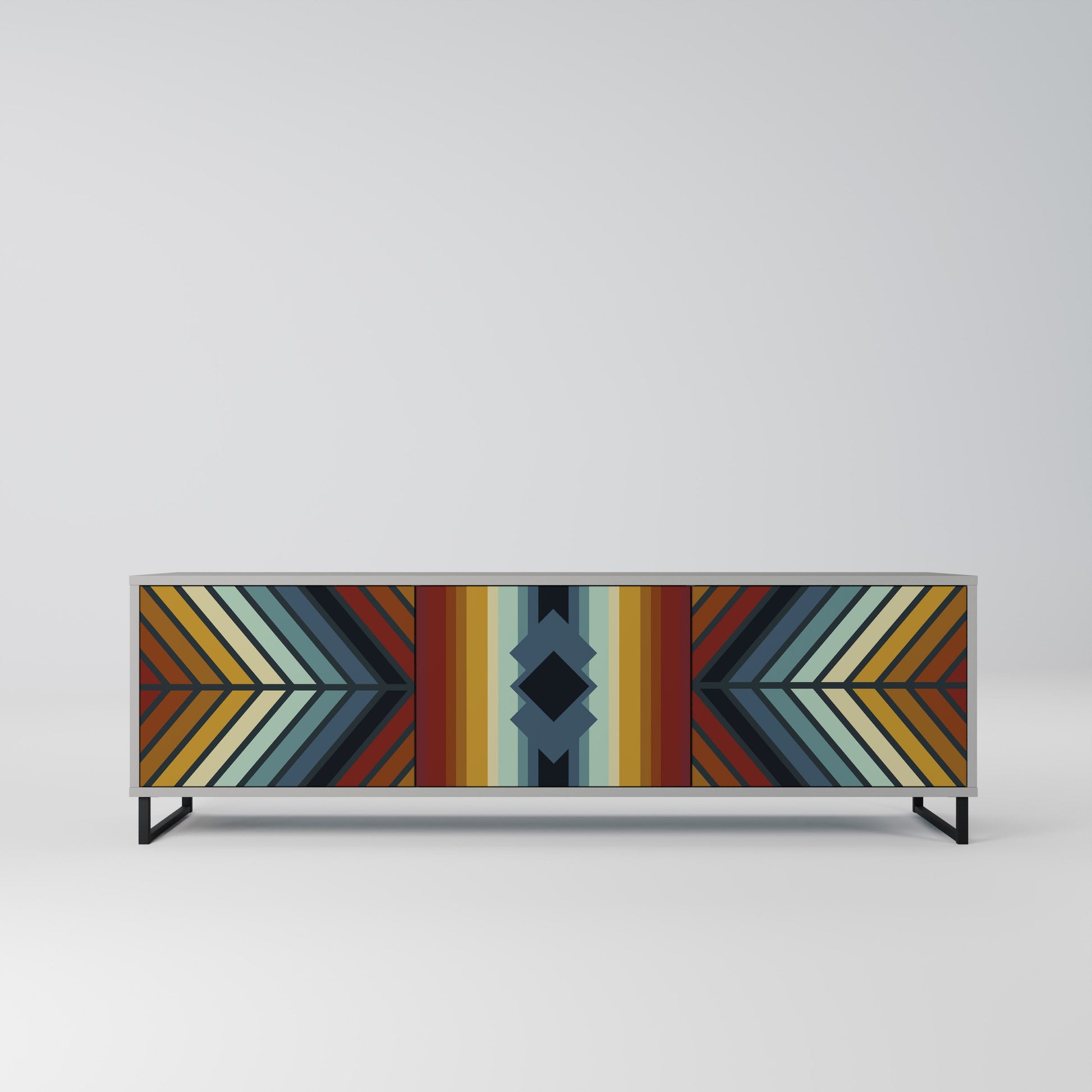 Meuble TV 3 portes INDIGENOUS ZIGZAG, finition grise