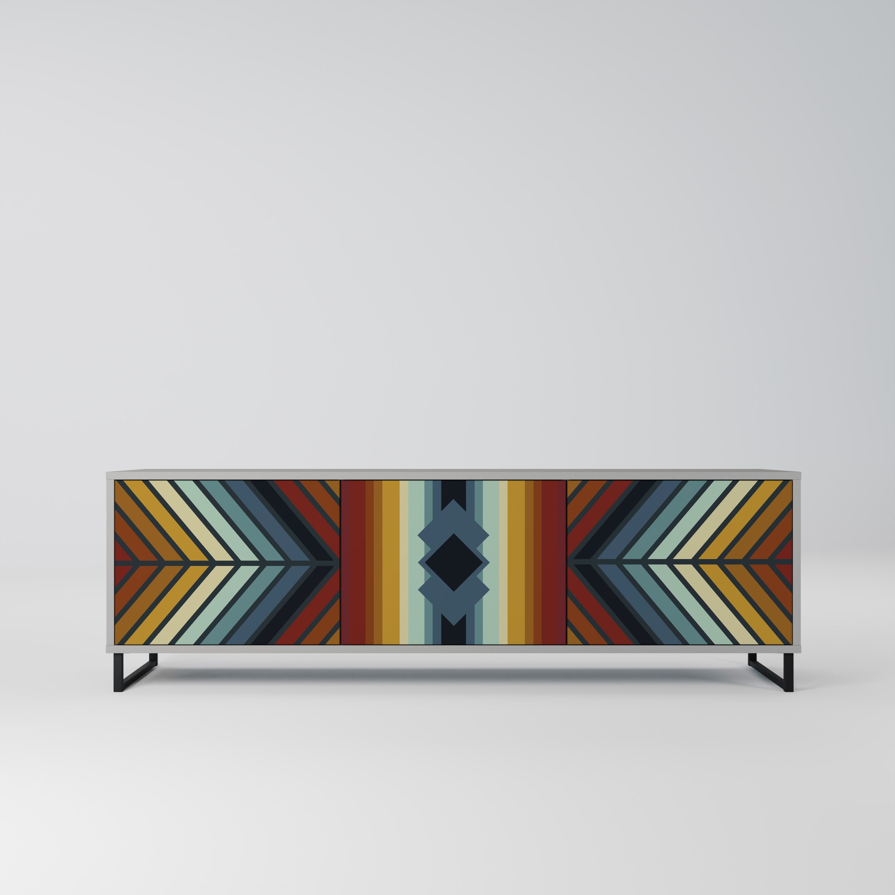 Meuble TV 3 portes INDIGENOUS ZIGZAG, finition grise