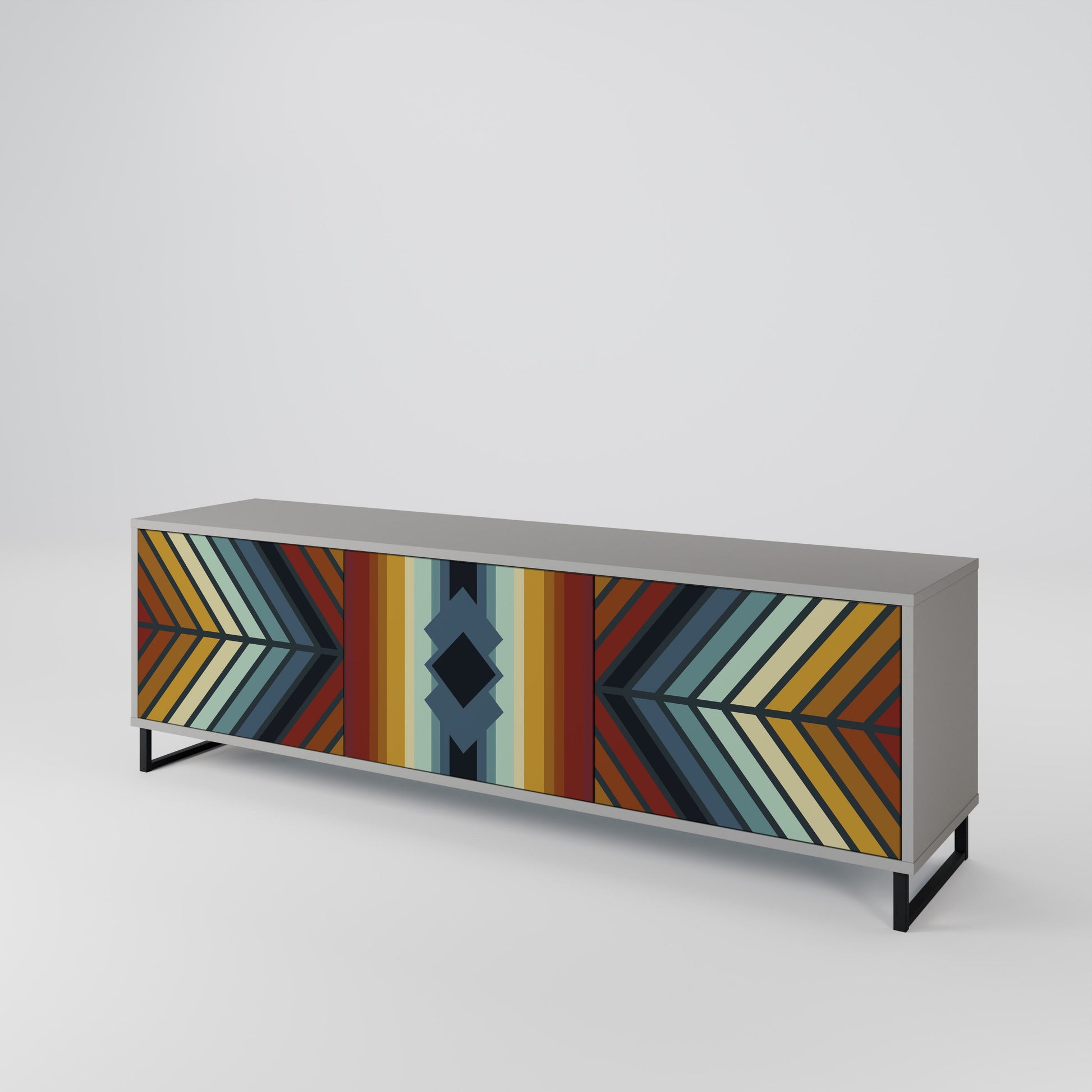 Meuble TV 3 portes INDIGENOUS ZIGZAG, finition grise