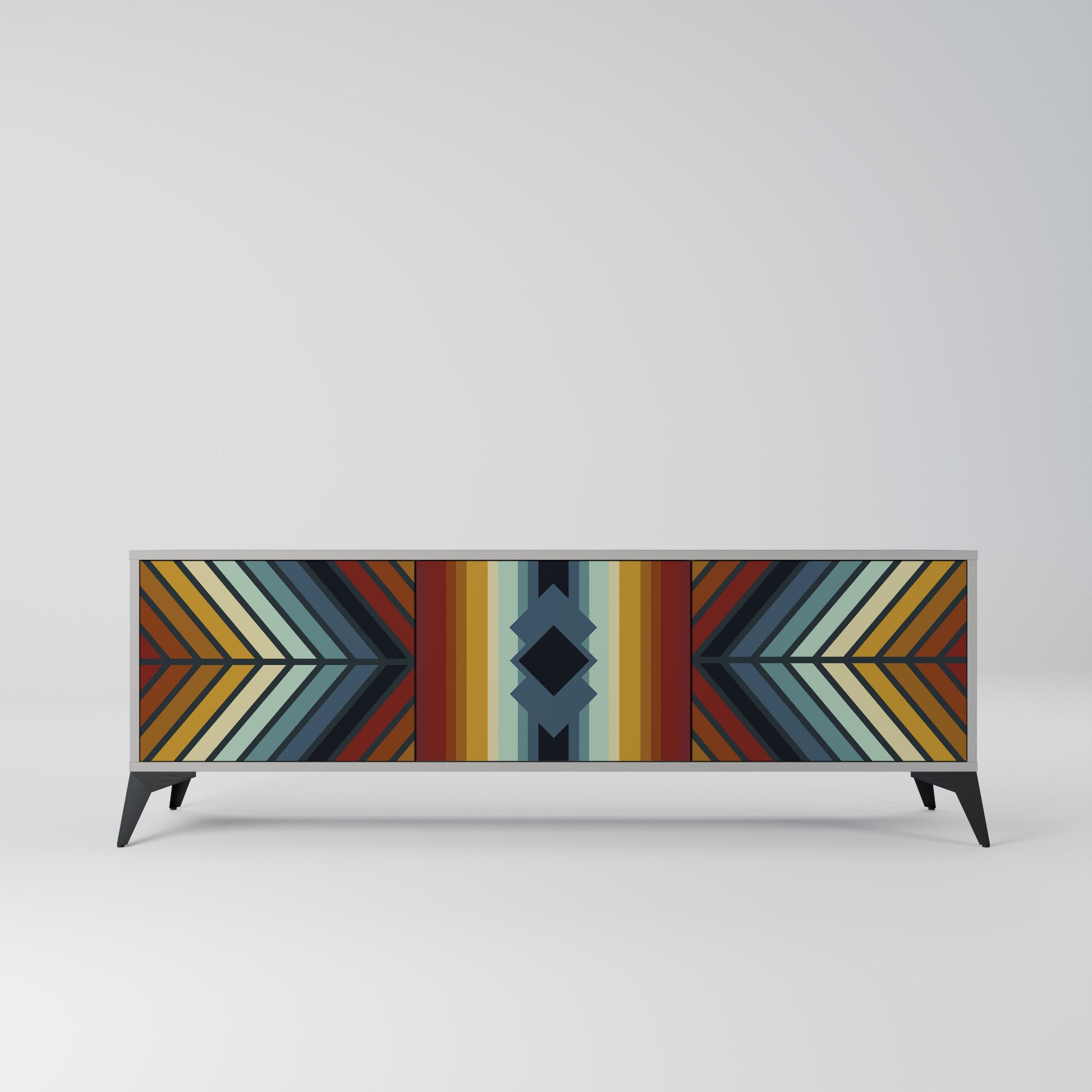 Meuble TV 3 portes INDIGENOUS ZIGZAG, finition grise