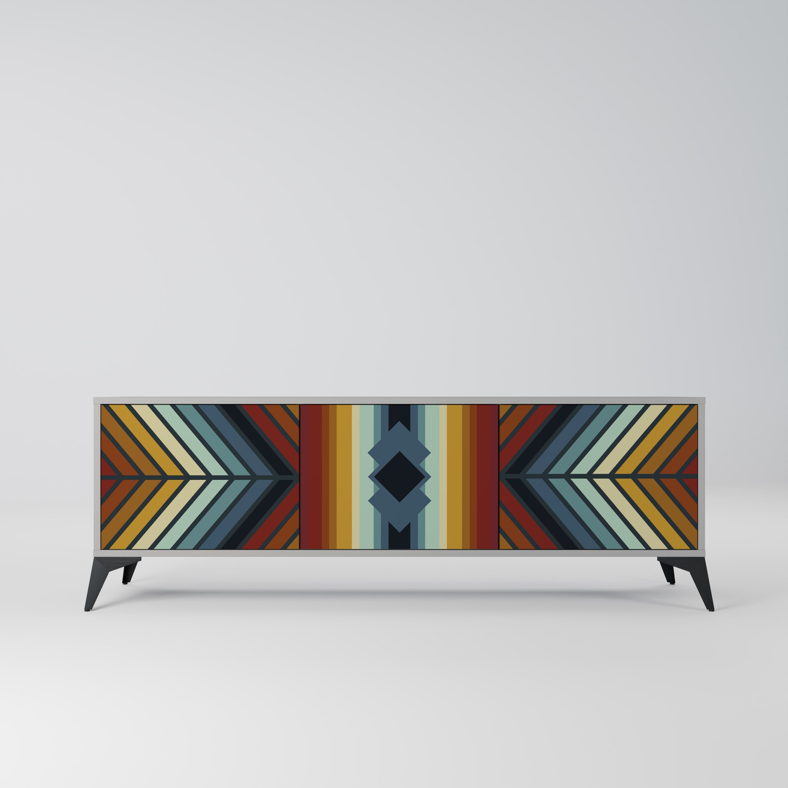 Meuble TV 3 portes INDIGENOUS ZIGZAG, finition grise