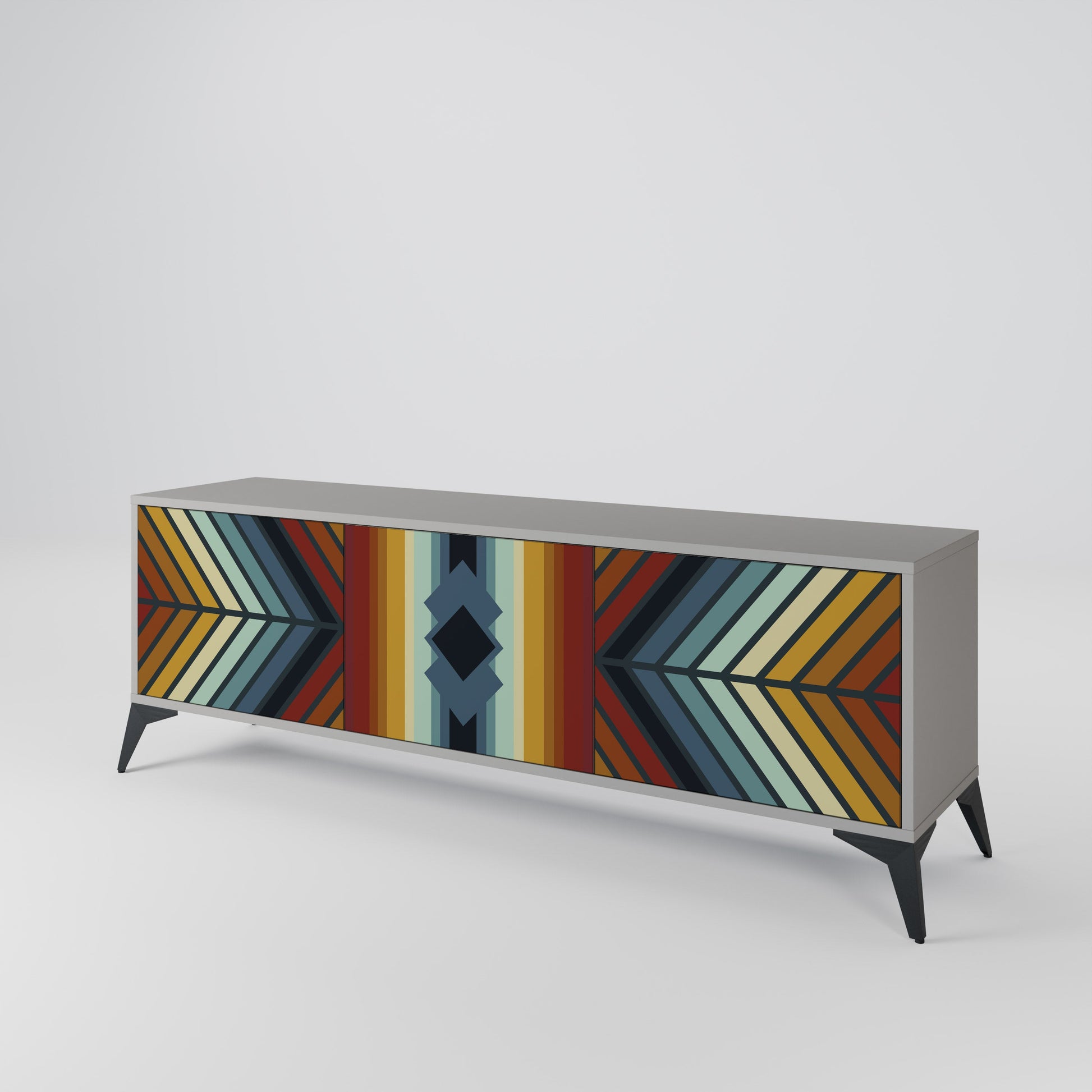 Meuble TV 3 portes INDIGENOUS ZIGZAG, finition grise
