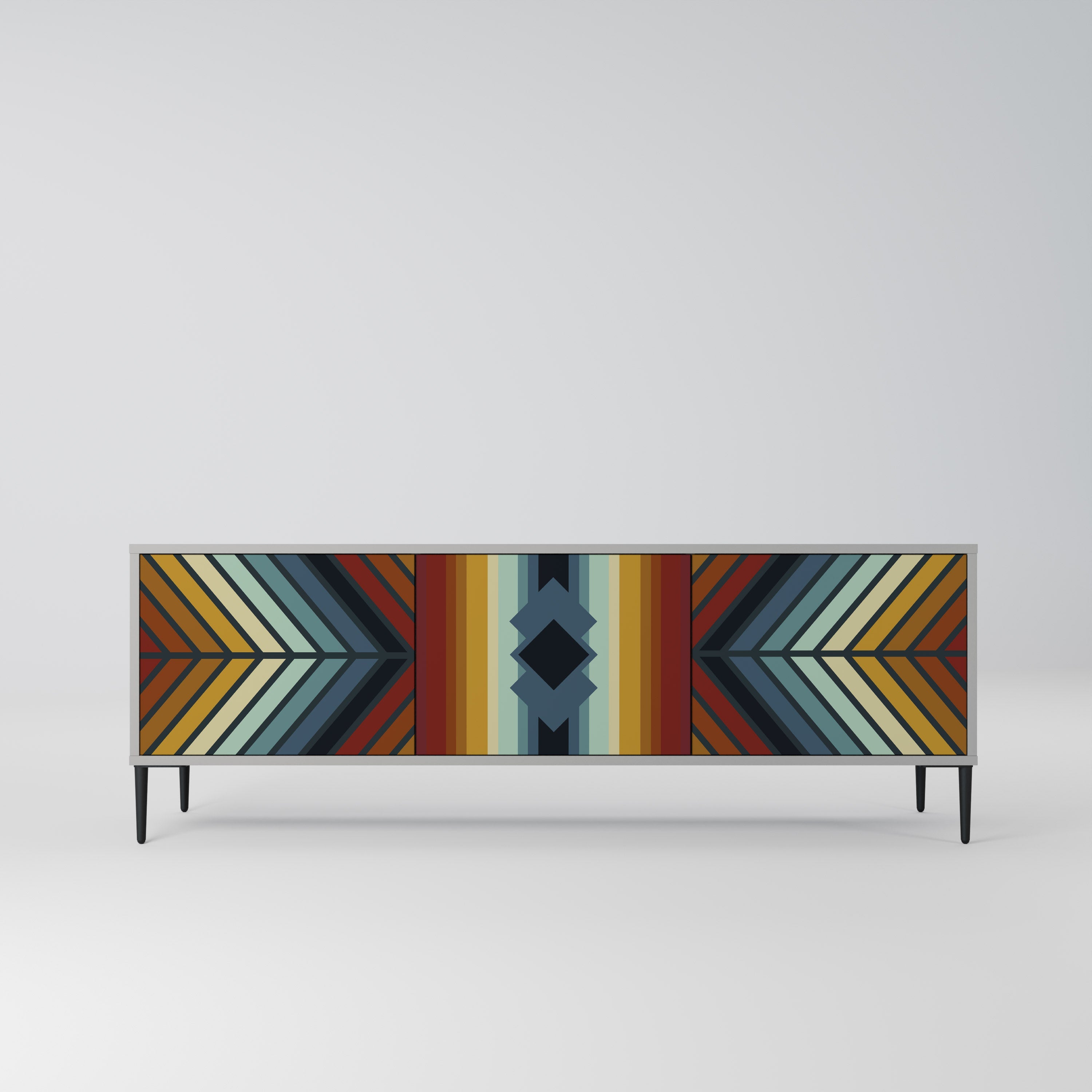 Meuble TV 3 portes INDIGENOUS ZIGZAG, finition grise