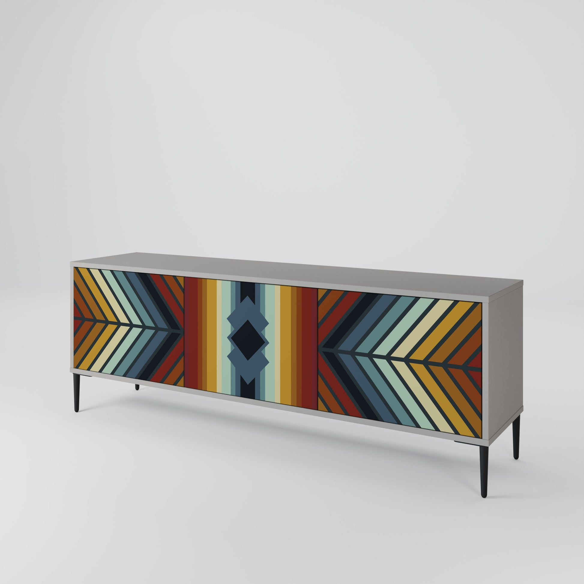 Meuble TV 3 portes INDIGENOUS ZIGZAG, finition grise