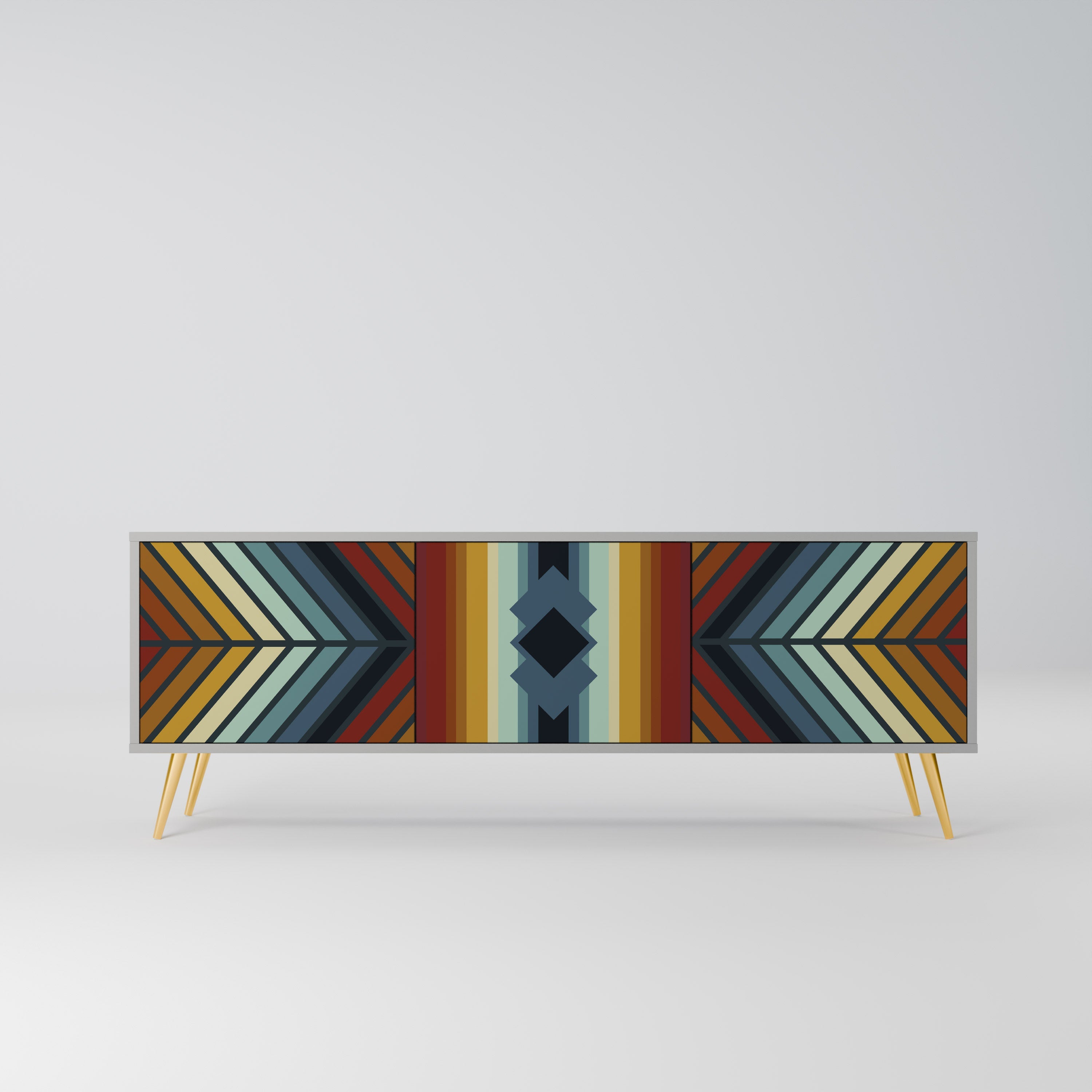 Meuble TV 3 portes INDIGENOUS ZIGZAG, finition grise