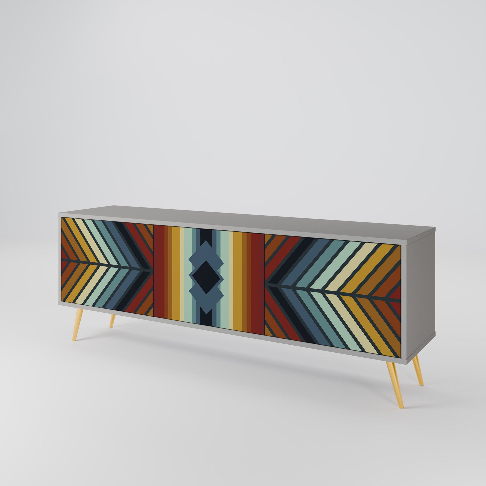 Meuble TV 3 portes INDIGENOUS ZIGZAG, finition grise