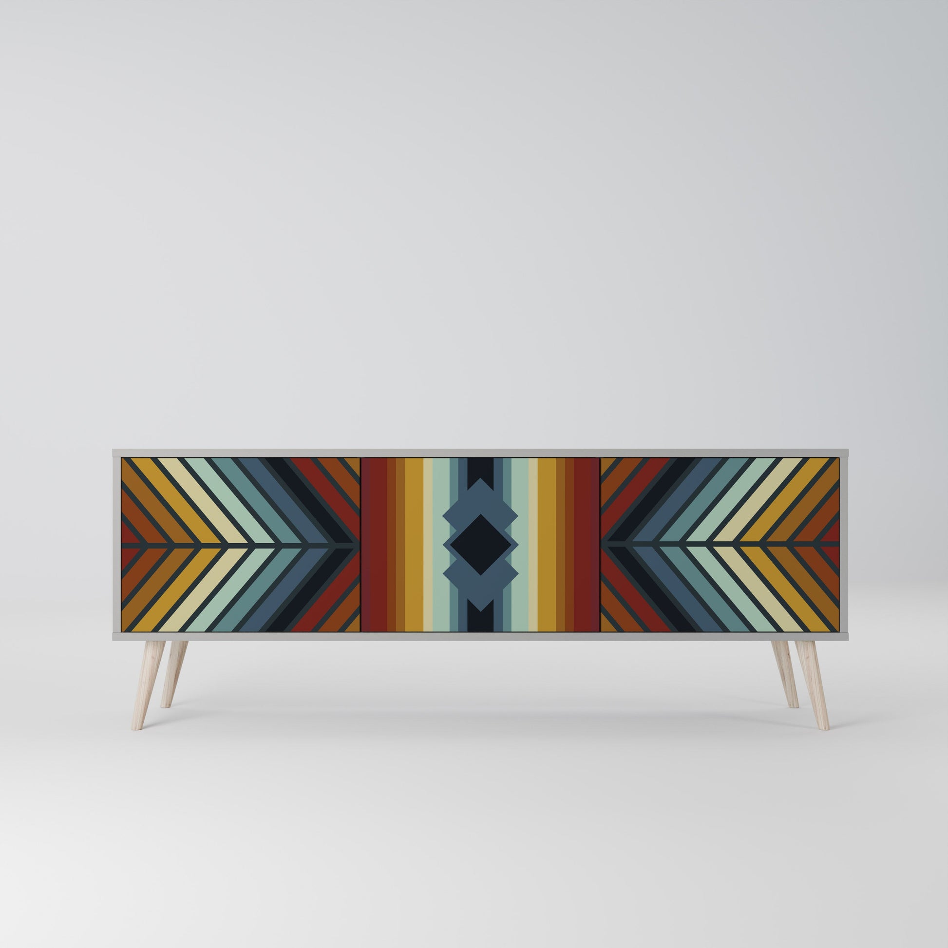 Meuble TV 3 portes INDIGENOUS ZIGZAG, finition grise