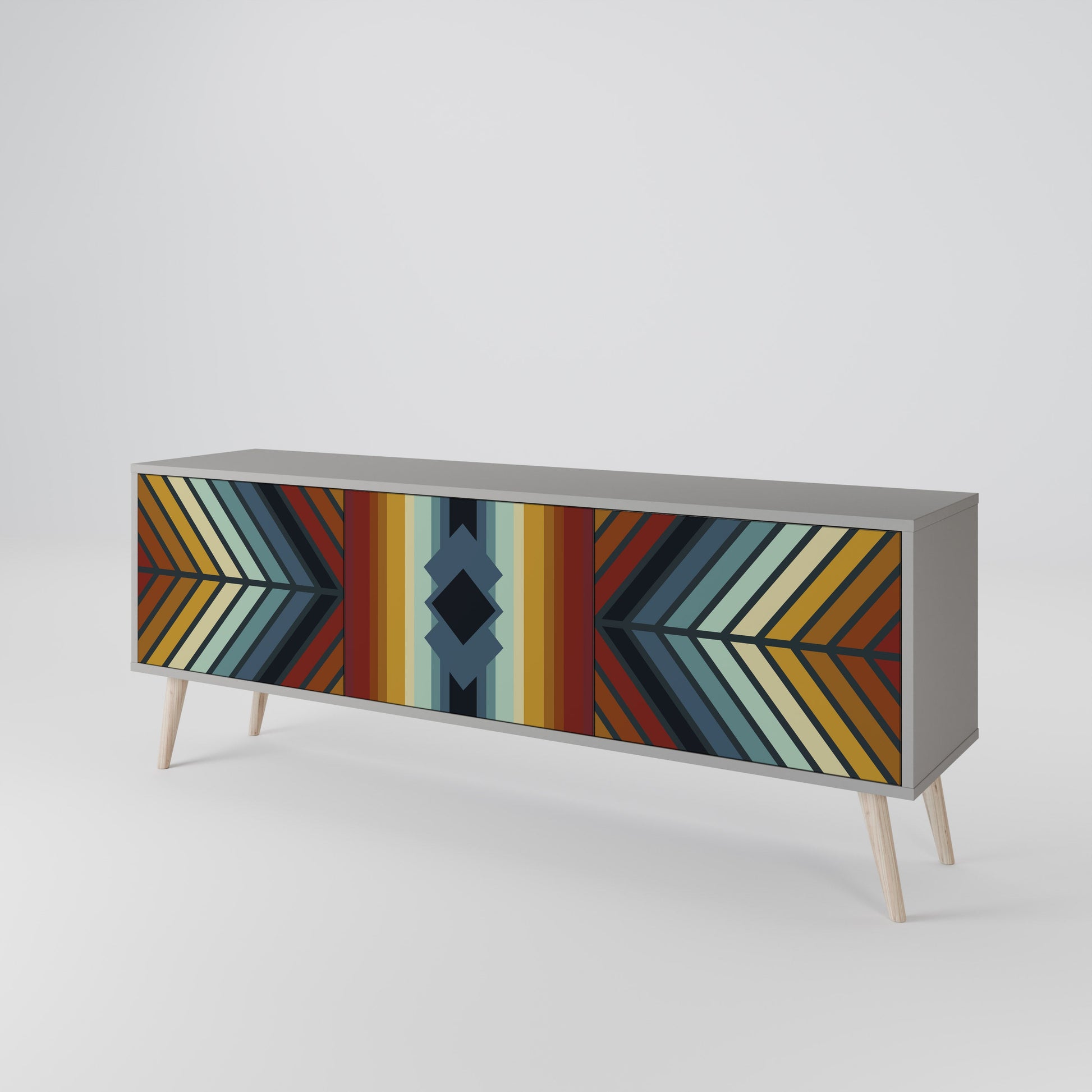 Meuble TV 3 portes INDIGENOUS ZIGZAG, finition grise