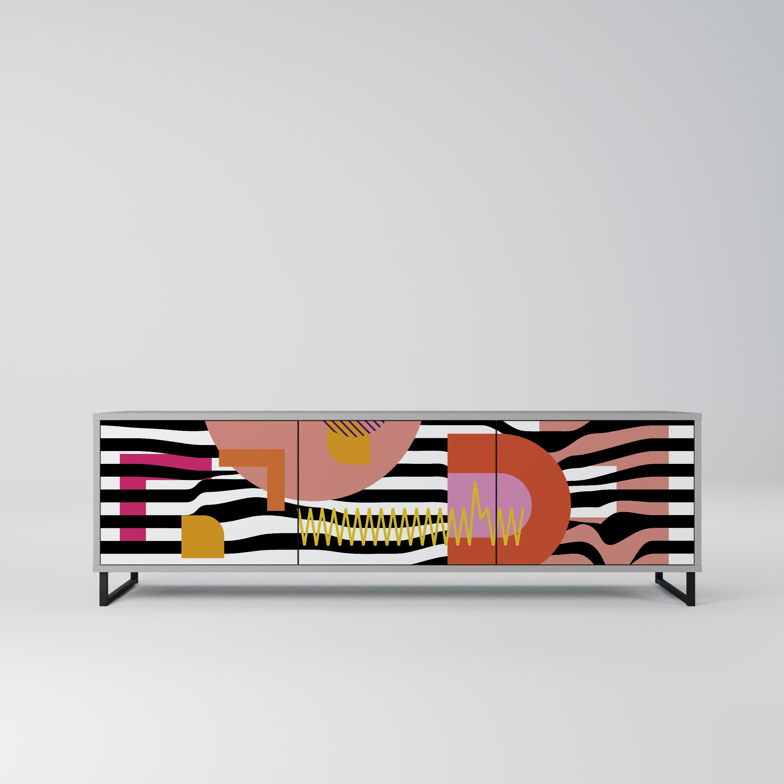 Meuble TV 3 portes CHROMATIC ABSTRACT, finition grise