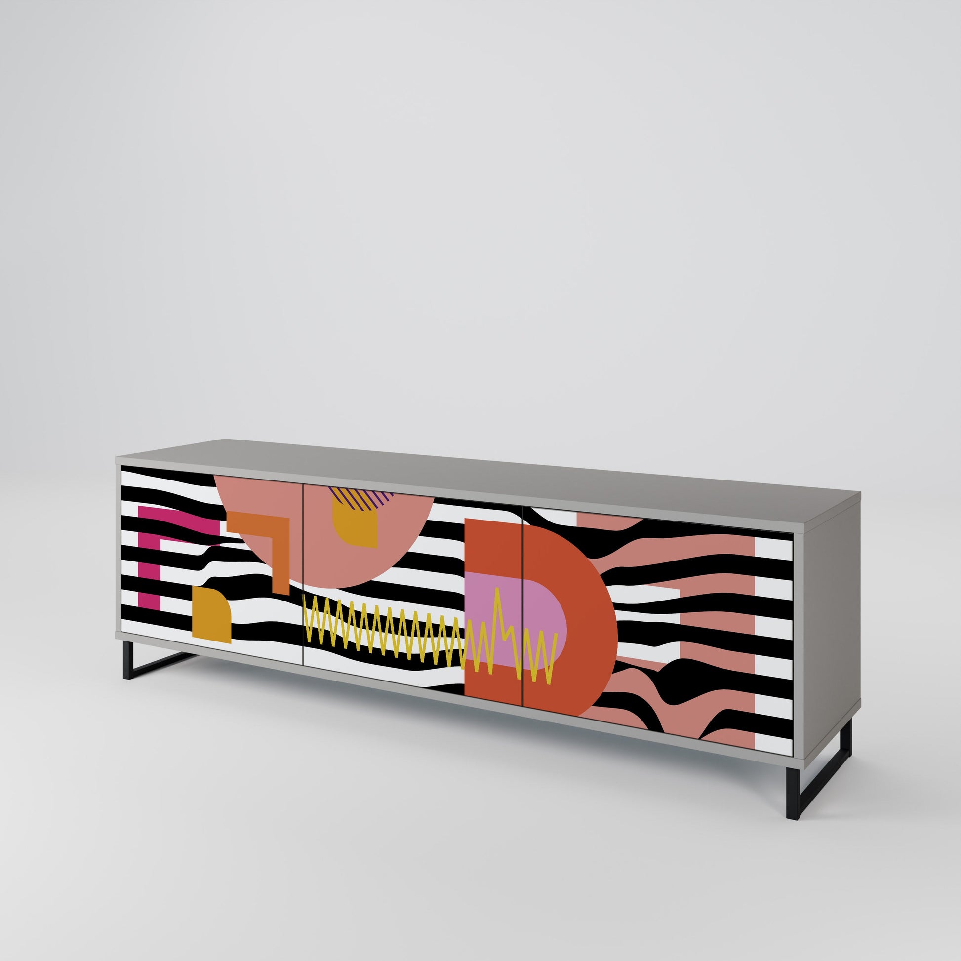 Meuble TV 3 portes CHROMATIC ABSTRACT, finition grise