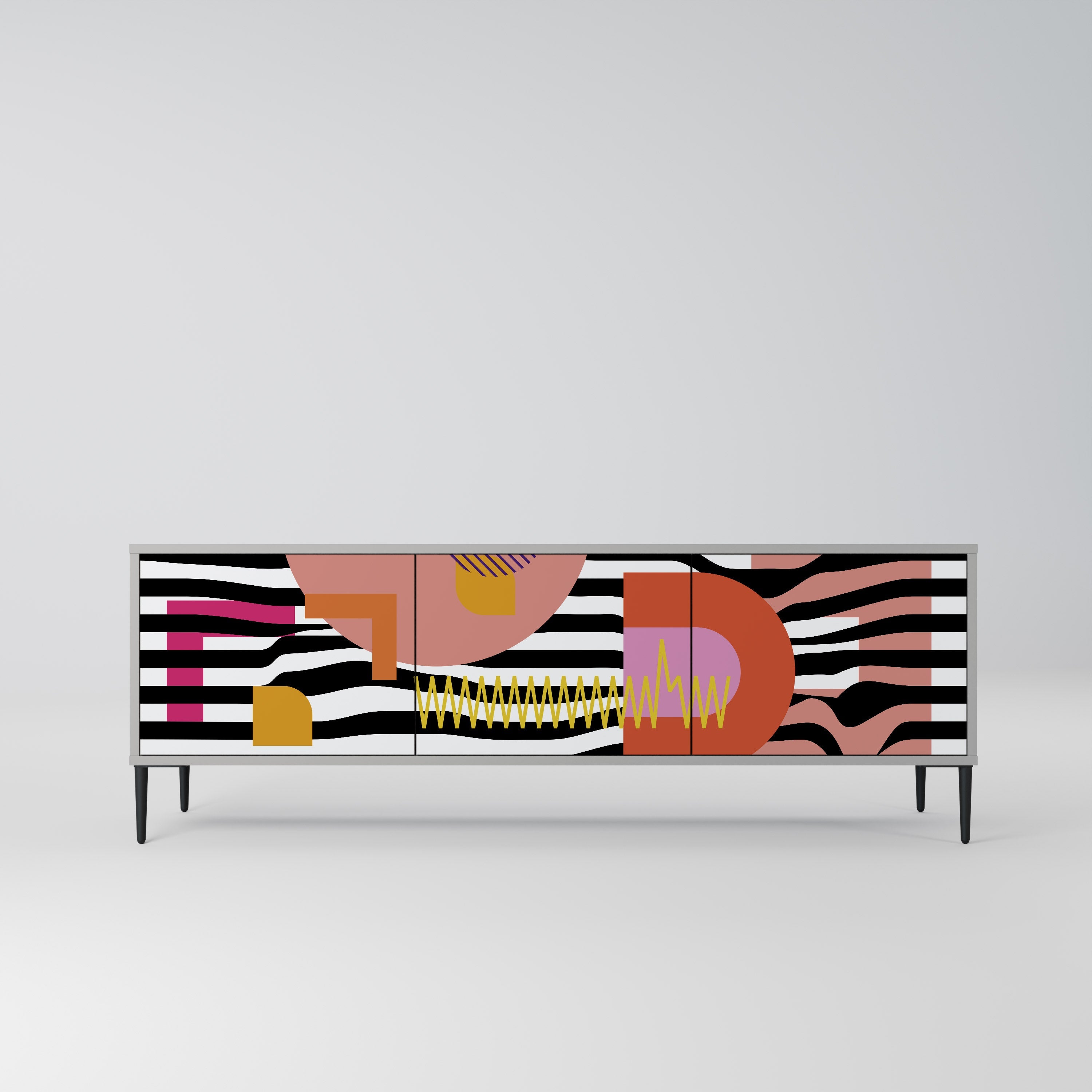 Meuble TV 3 portes CHROMATIC ABSTRACT, finition grise