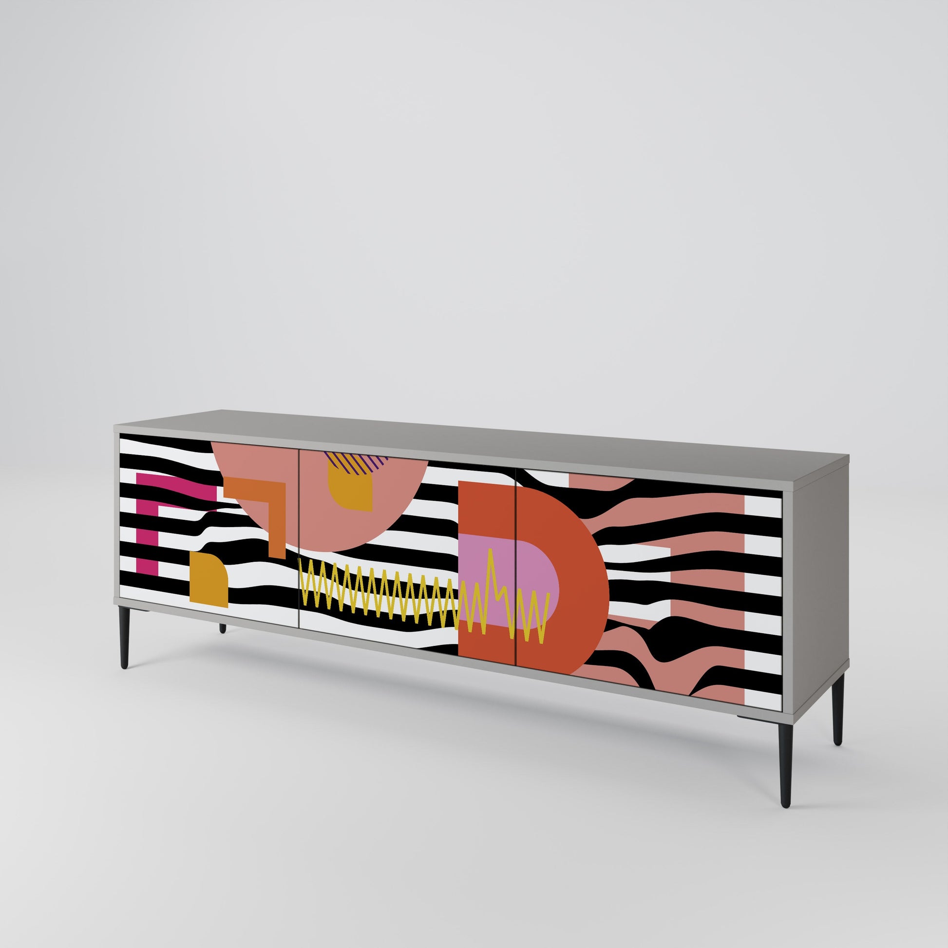 Meuble TV 3 portes CHROMATIC ABSTRACT, finition grise