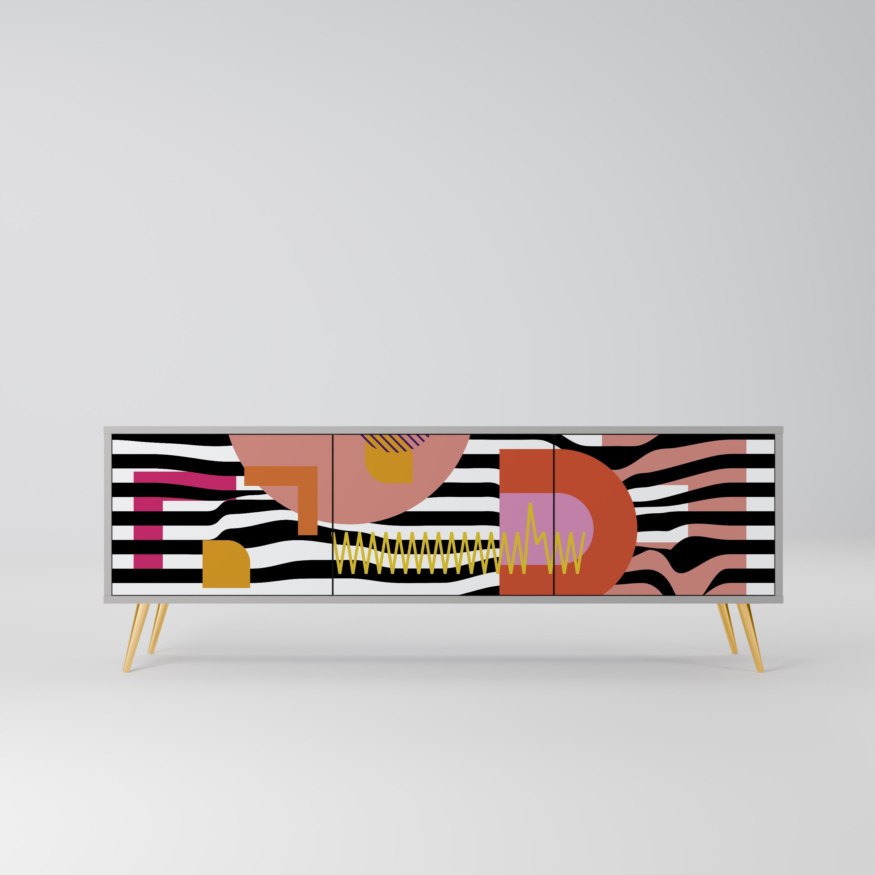 Meuble TV 3 portes CHROMATIC ABSTRACT, finition grise