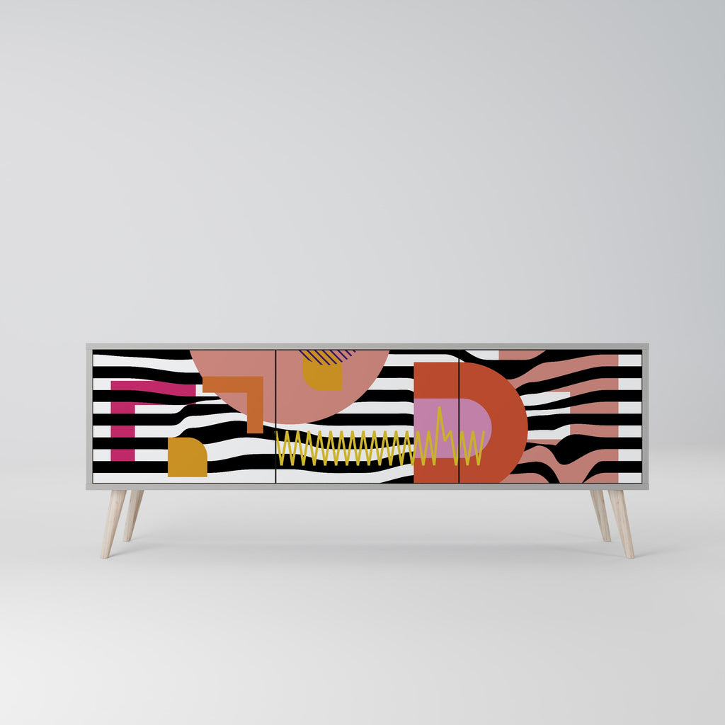 Meuble TV 3 portes CHROMATIC ABSTRACT, finition grise