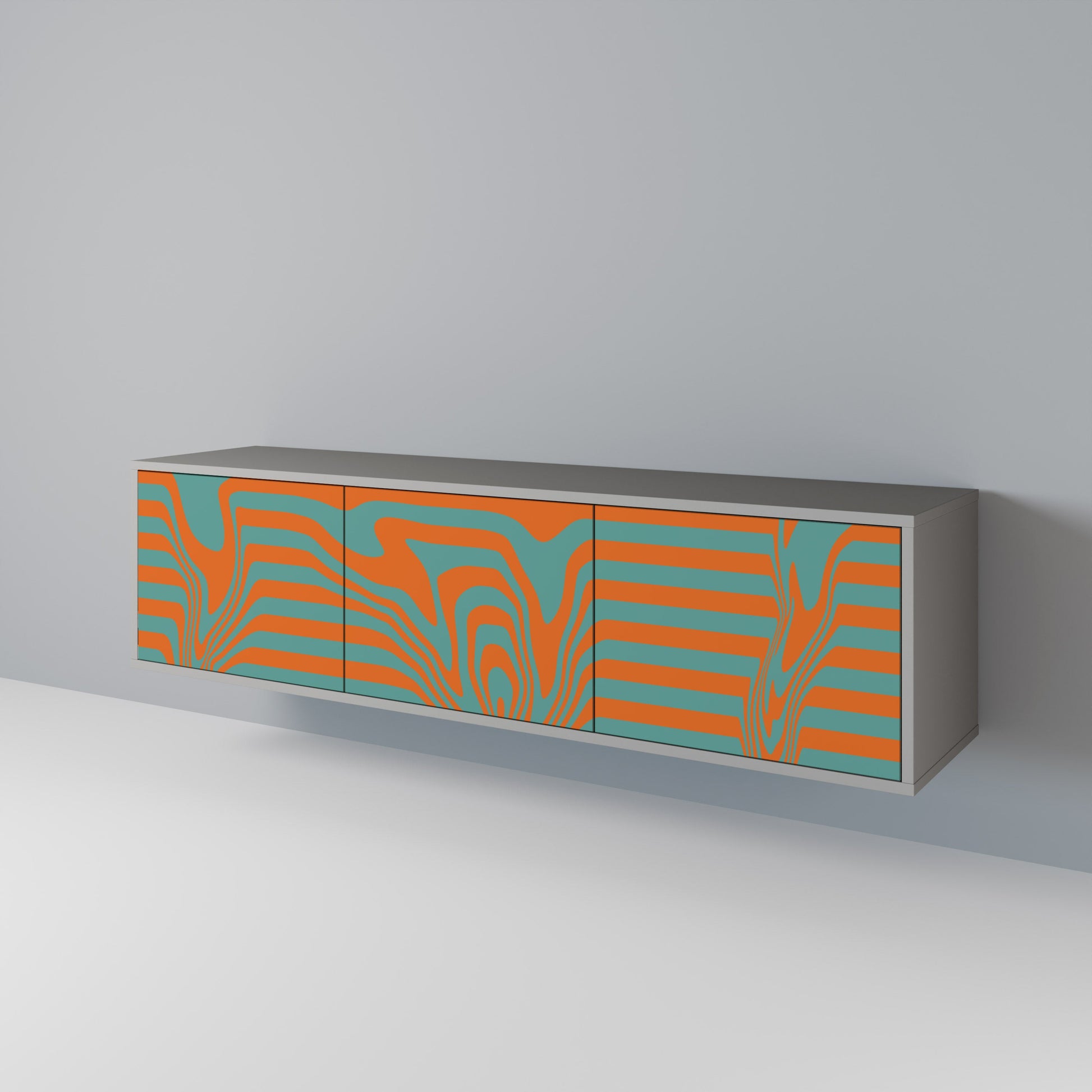 Meuble TV 3 portes LINE COLLAPSE, finition grise