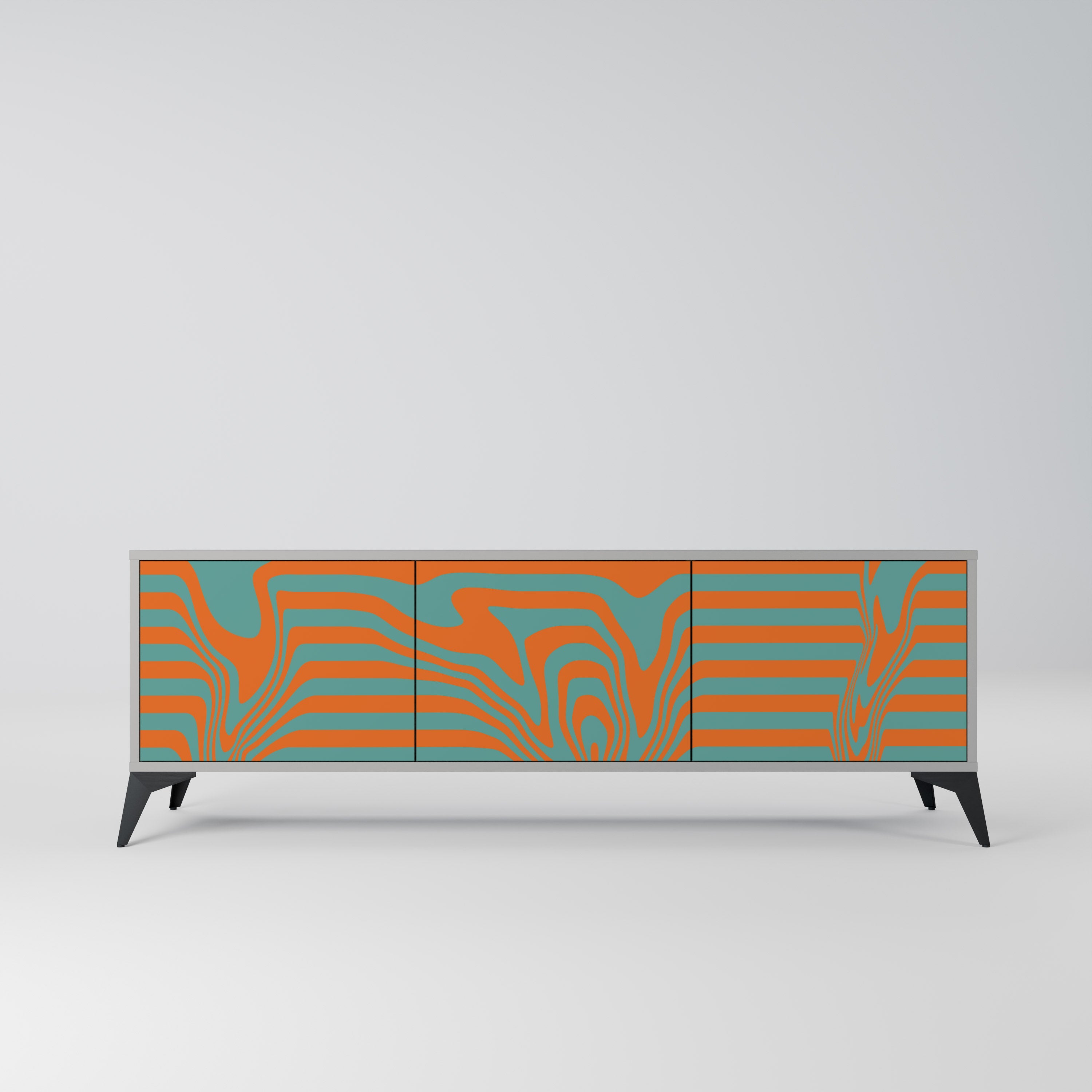 Meuble TV 3 portes LINE COLLAPSE, finition grise