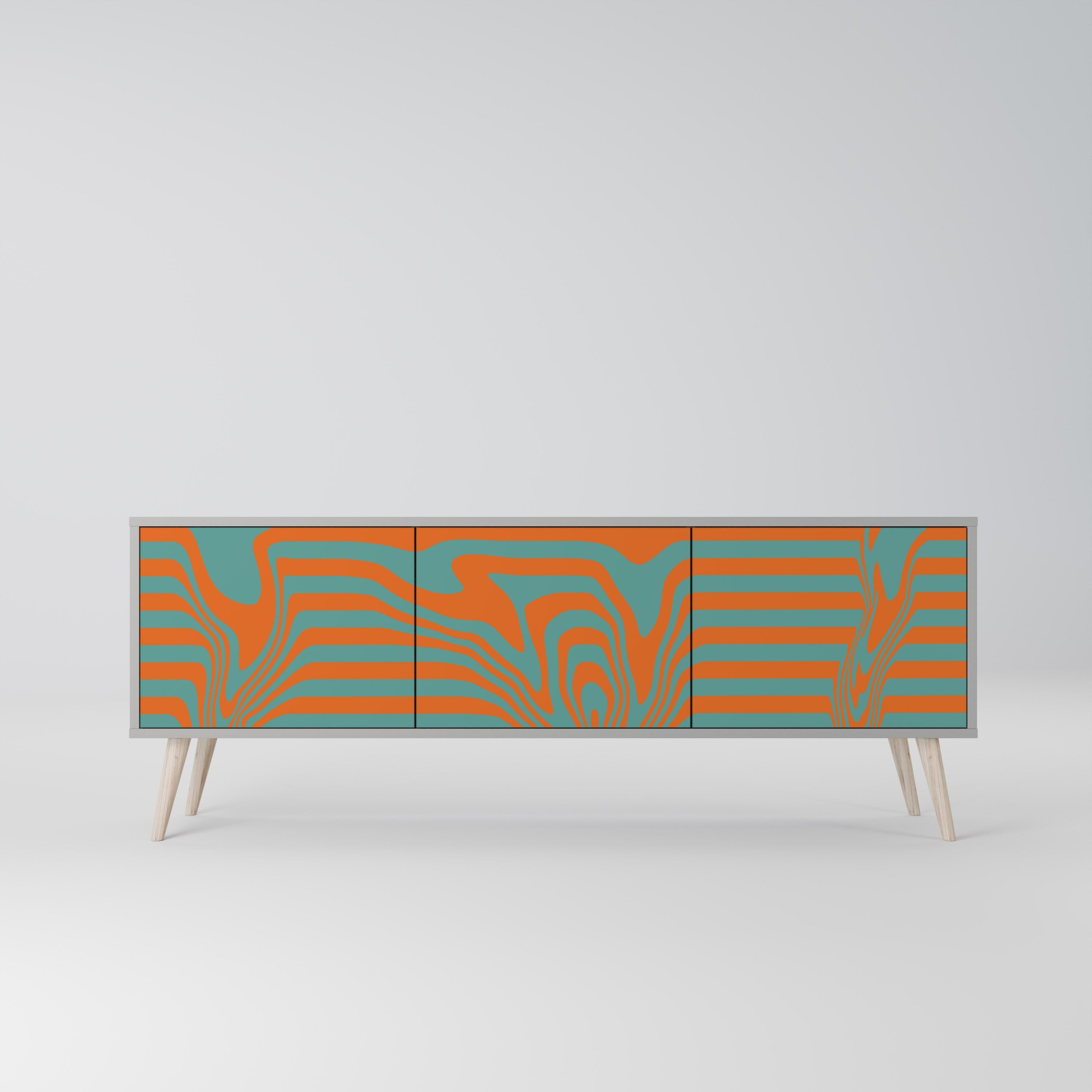 Meuble TV 3 portes LINE COLLAPSE, finition grise