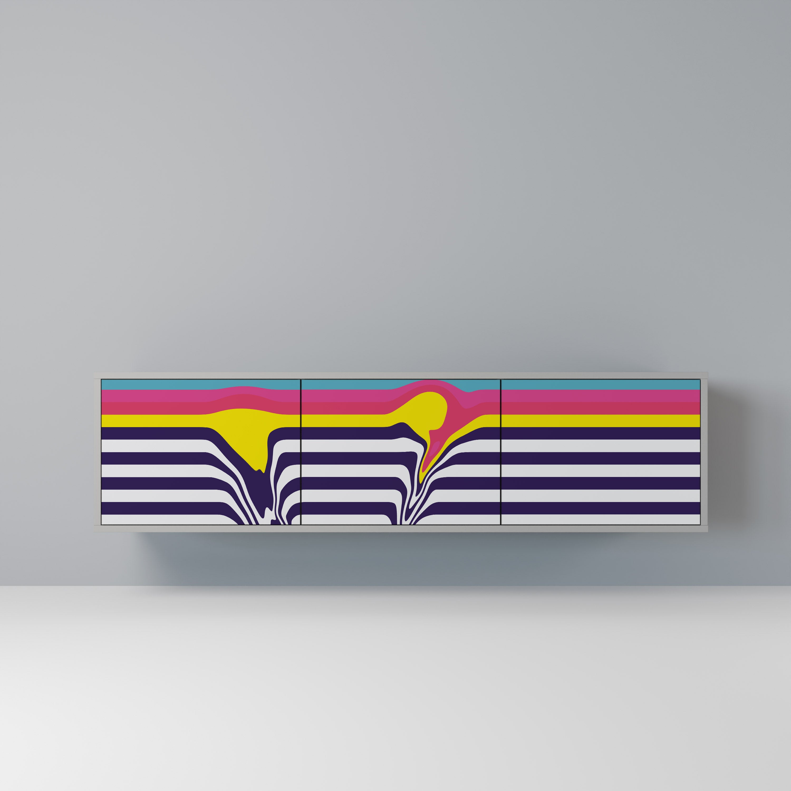 Meuble TV 3 portes COLORFUL DIVERSION, finition grise