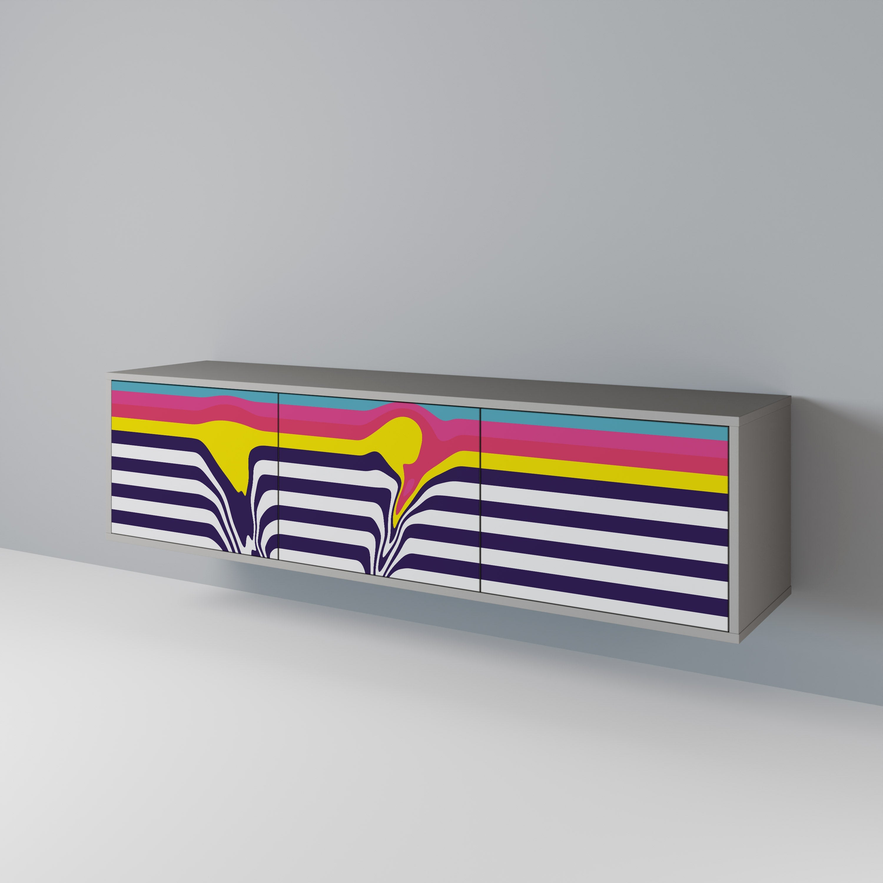 Meuble TV 3 portes COLORFUL DIVERSION, finition grise