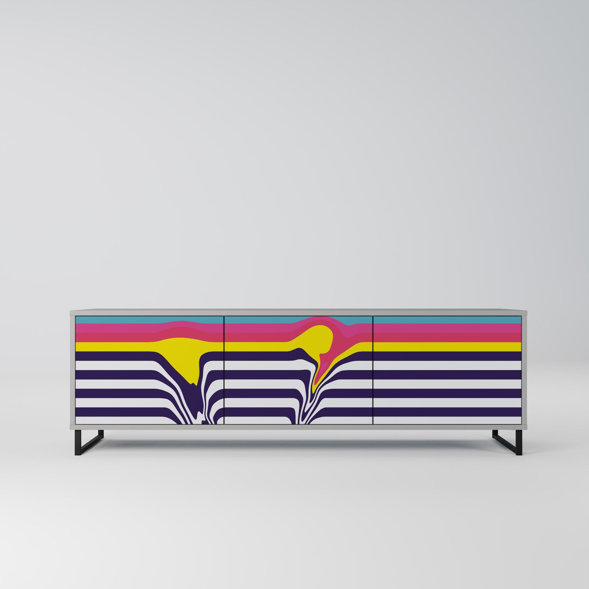 Meuble TV 3 portes COLORFUL DIVERSION, finition grise