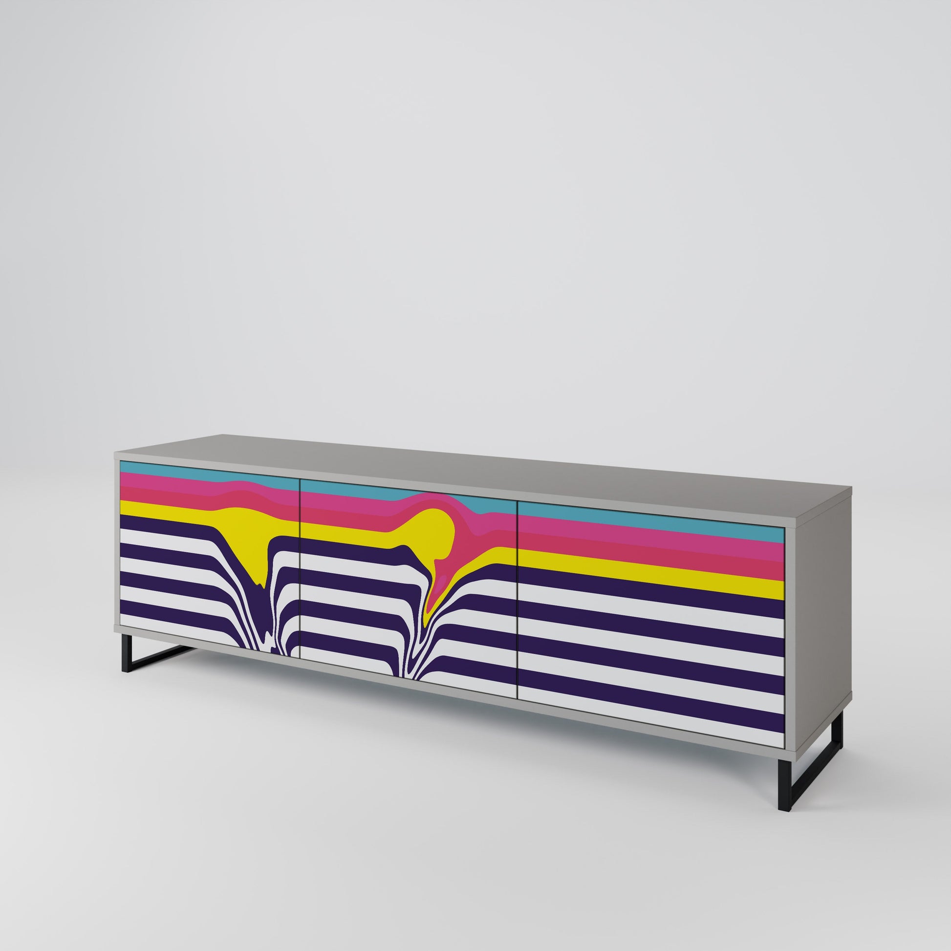 Meuble TV 3 portes COLORFUL DIVERSION, finition grise