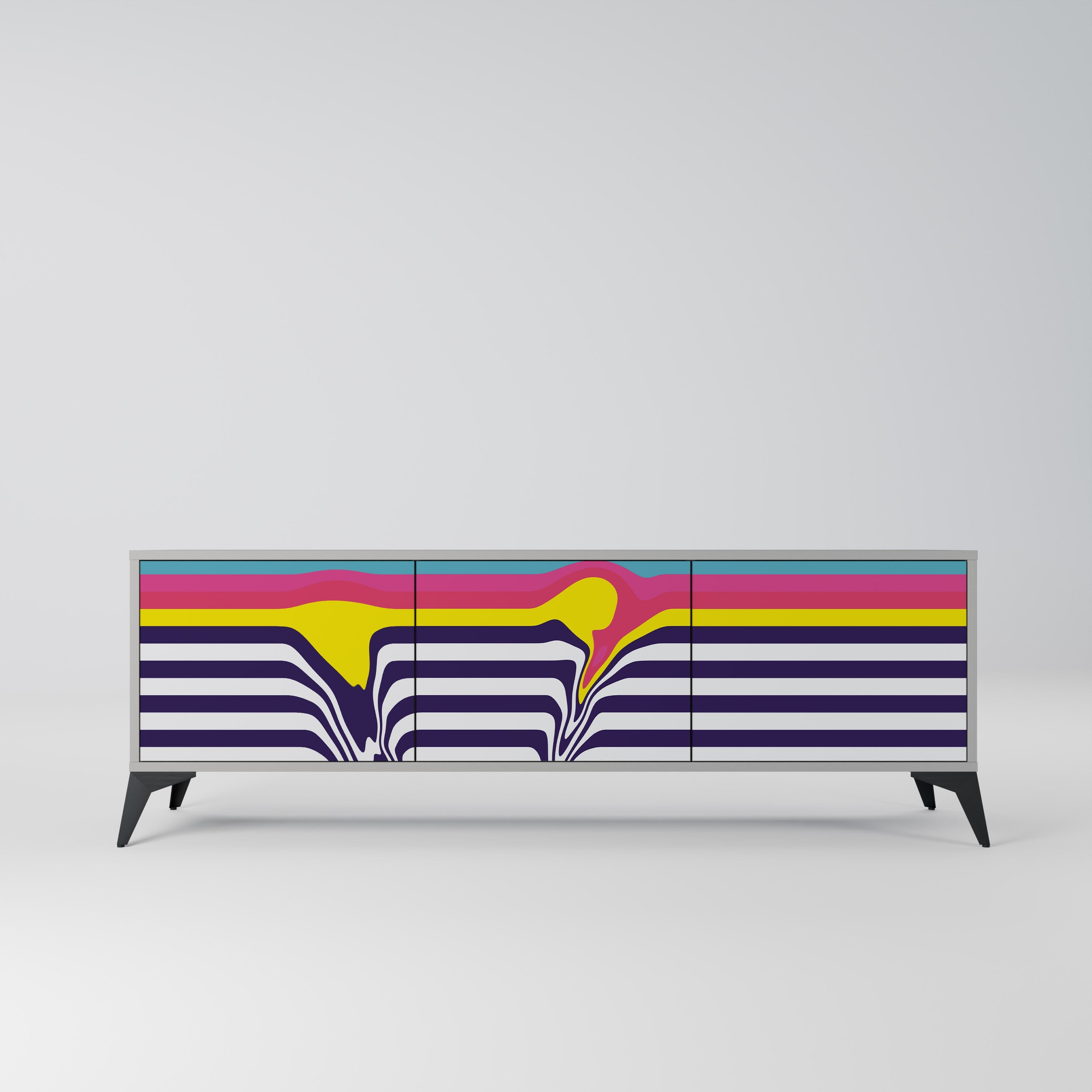 Meuble TV 3 portes COLORFUL DIVERSION, finition grise