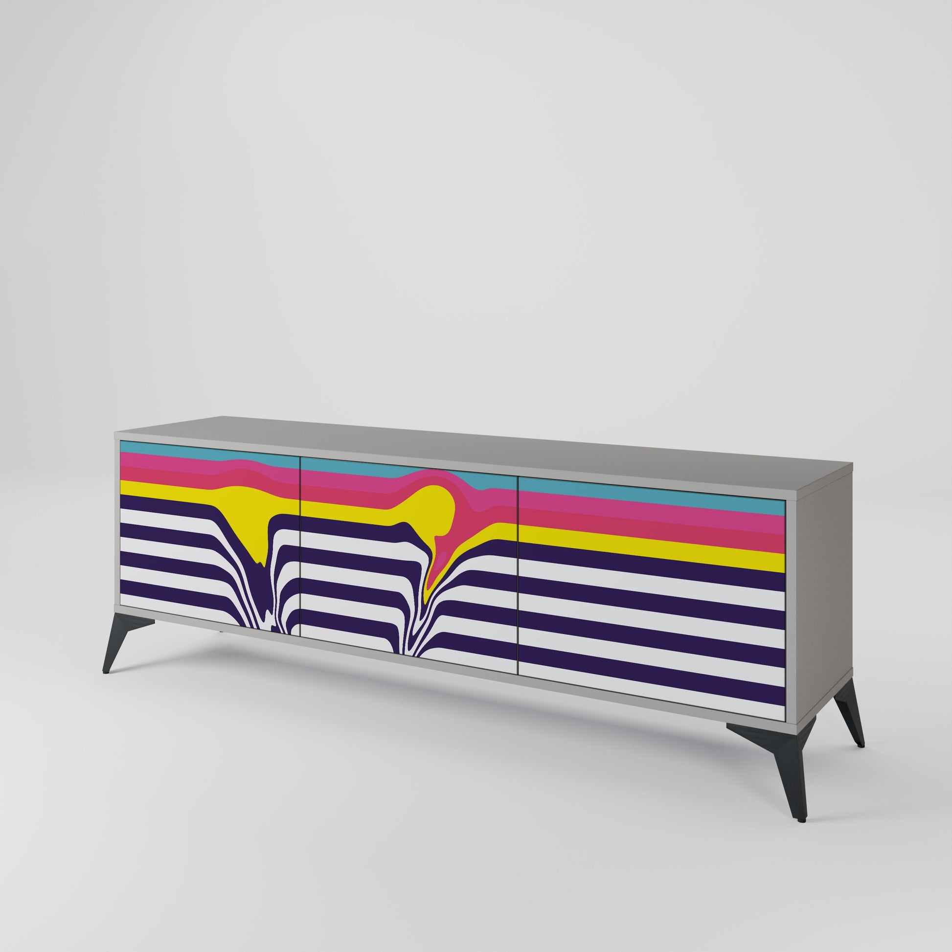 Meuble TV 3 portes COLORFUL DIVERSION, finition grise