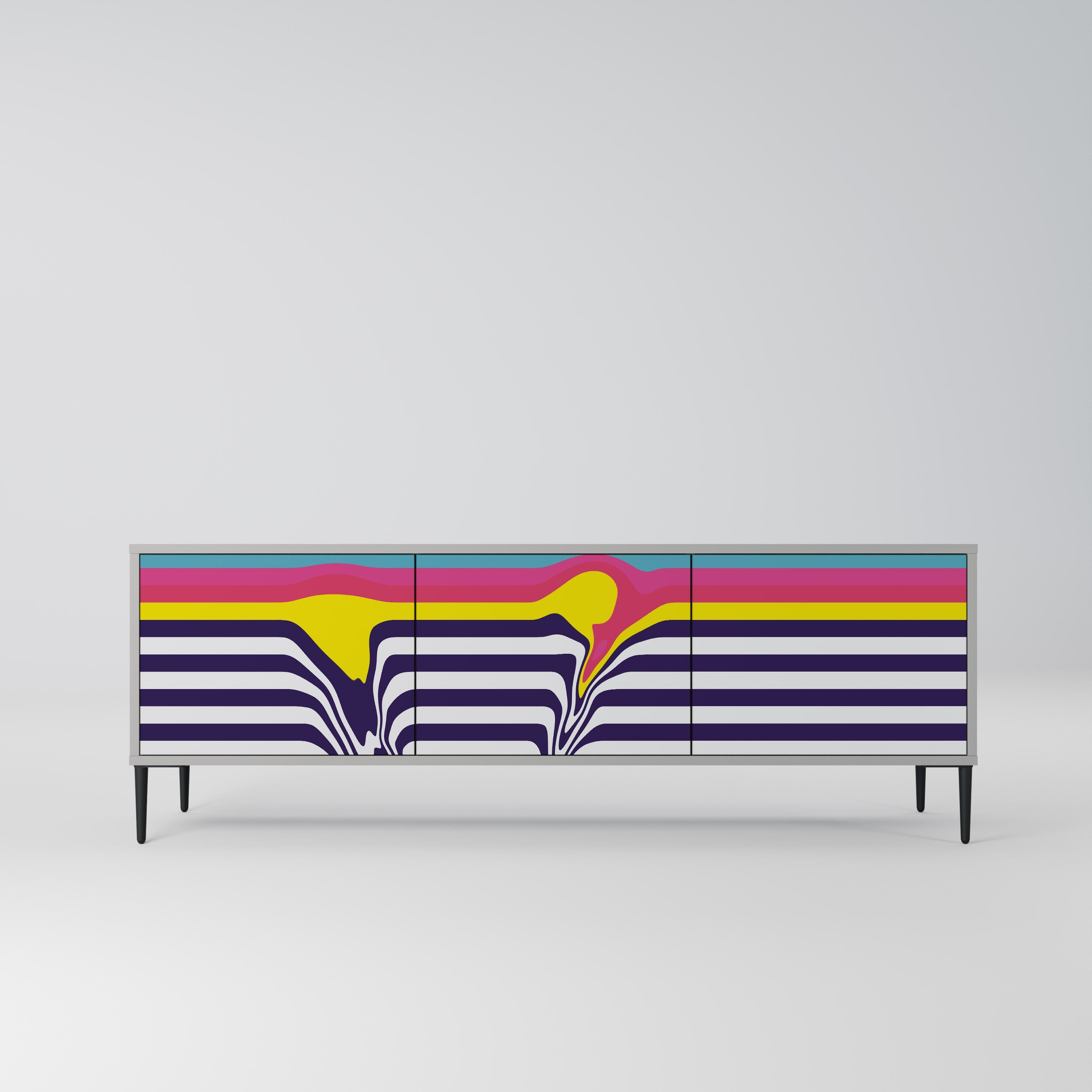 Meuble TV 3 portes COLORFUL DIVERSION, finition grise