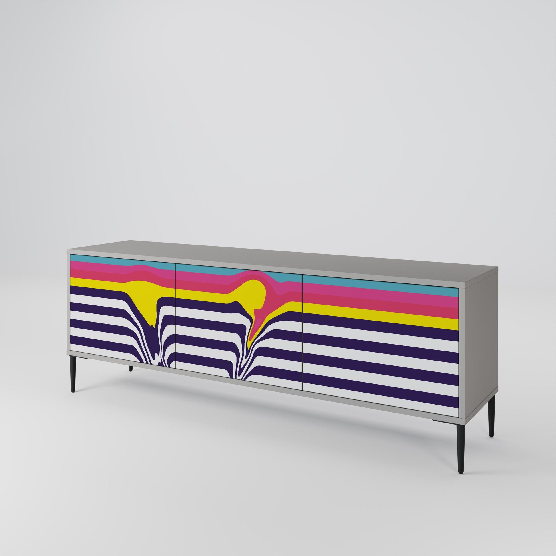 Meuble TV 3 portes COLORFUL DIVERSION, finition grise