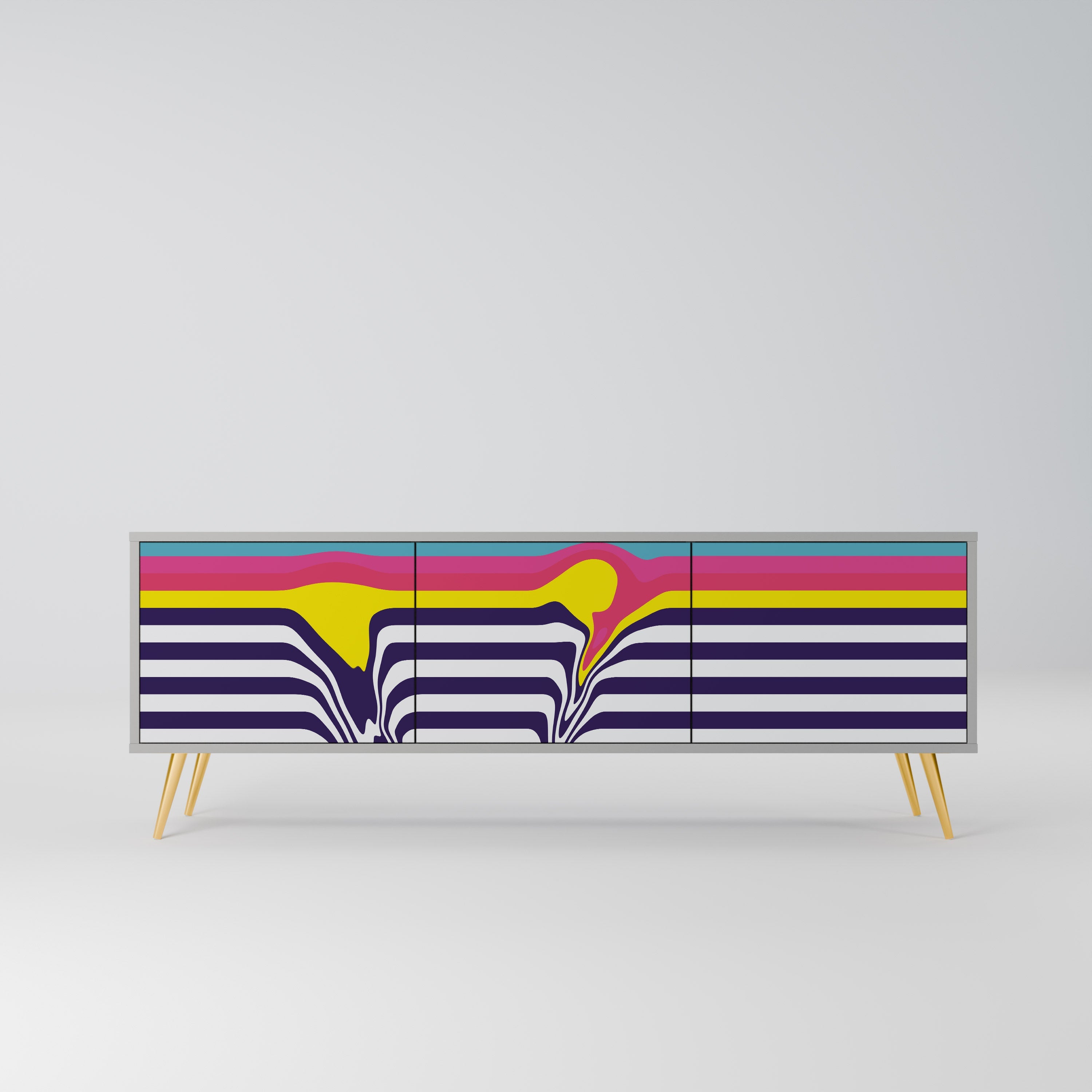 Meuble TV 3 portes COLORFUL DIVERSION, finition grise