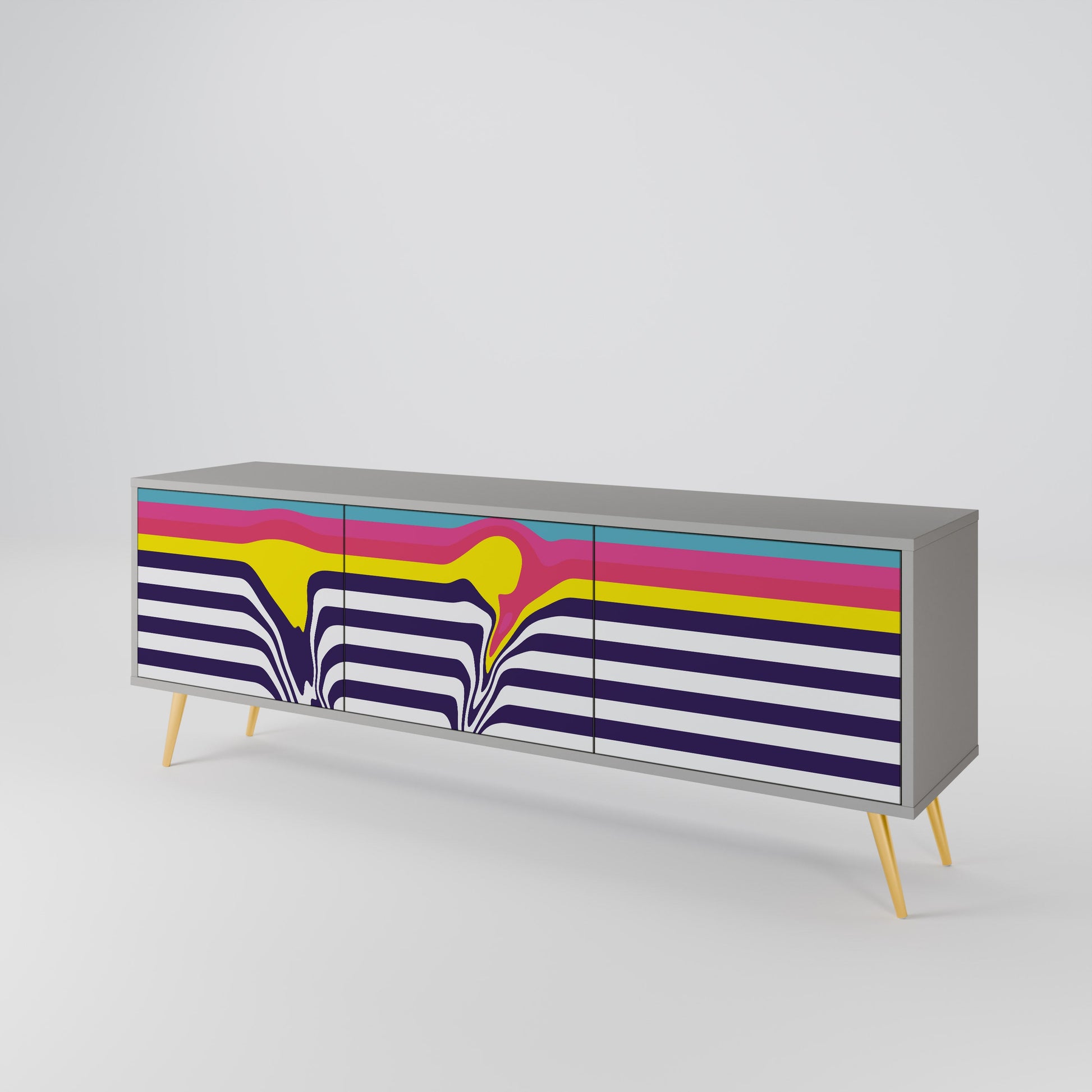 Meuble TV 3 portes COLORFUL DIVERSION, finition grise