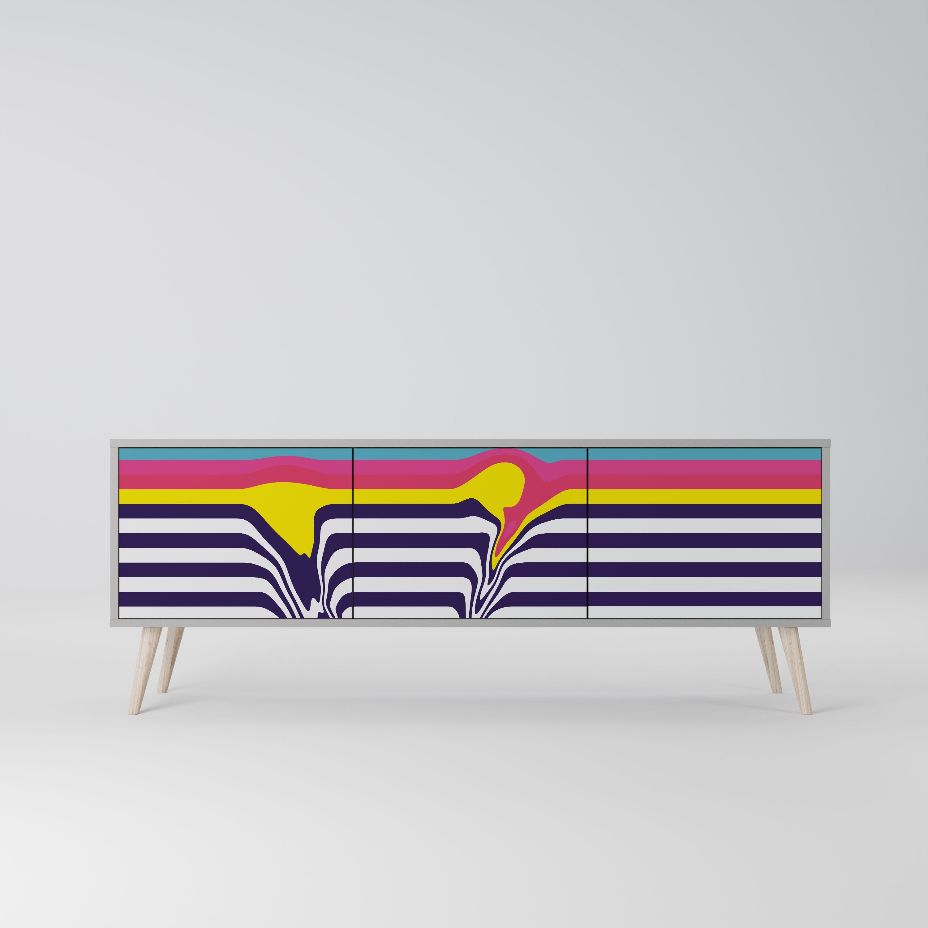 Meuble TV 3 portes COLORFUL DIVERSION, finition grise