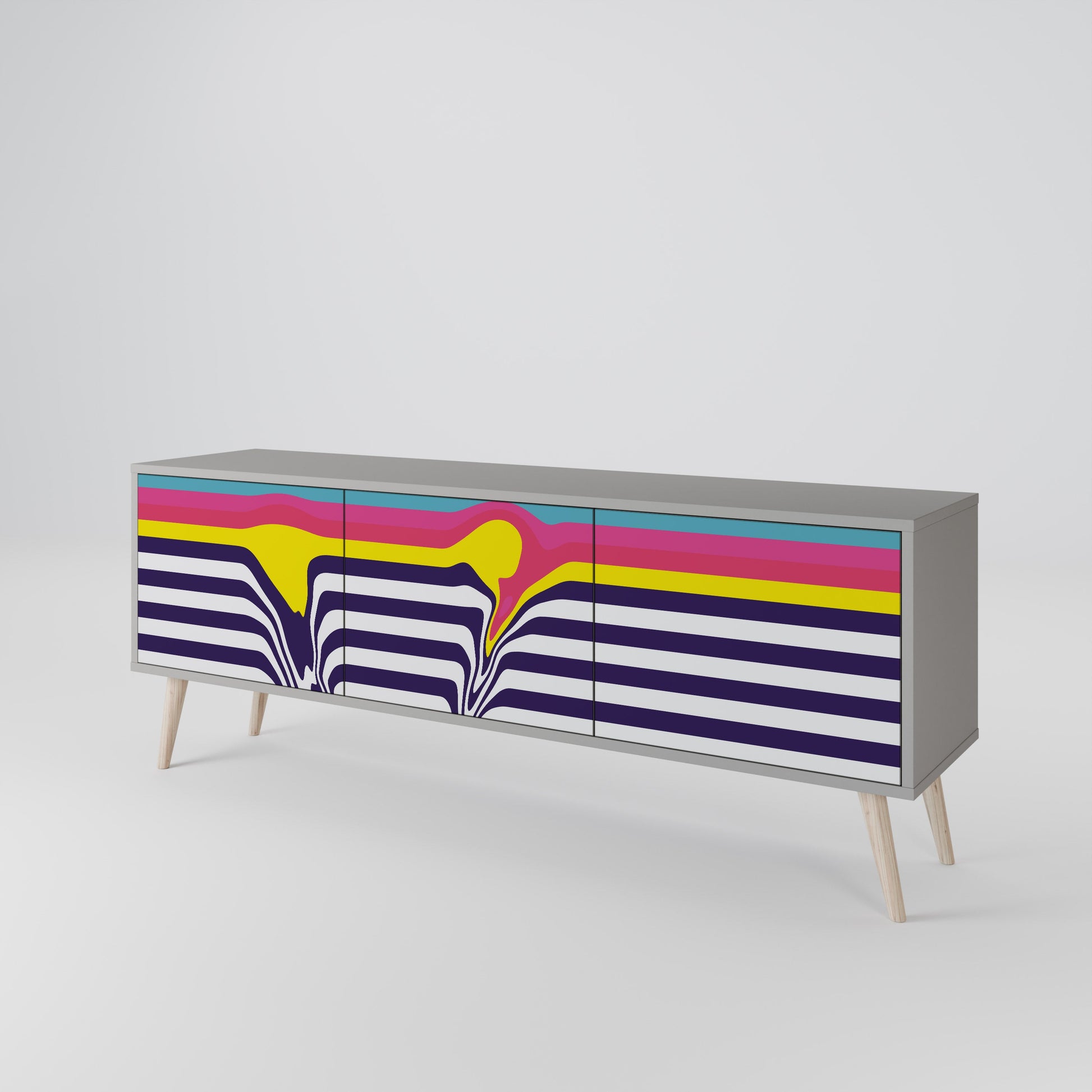 Meuble TV 3 portes COLORFUL DIVERSION, finition grise