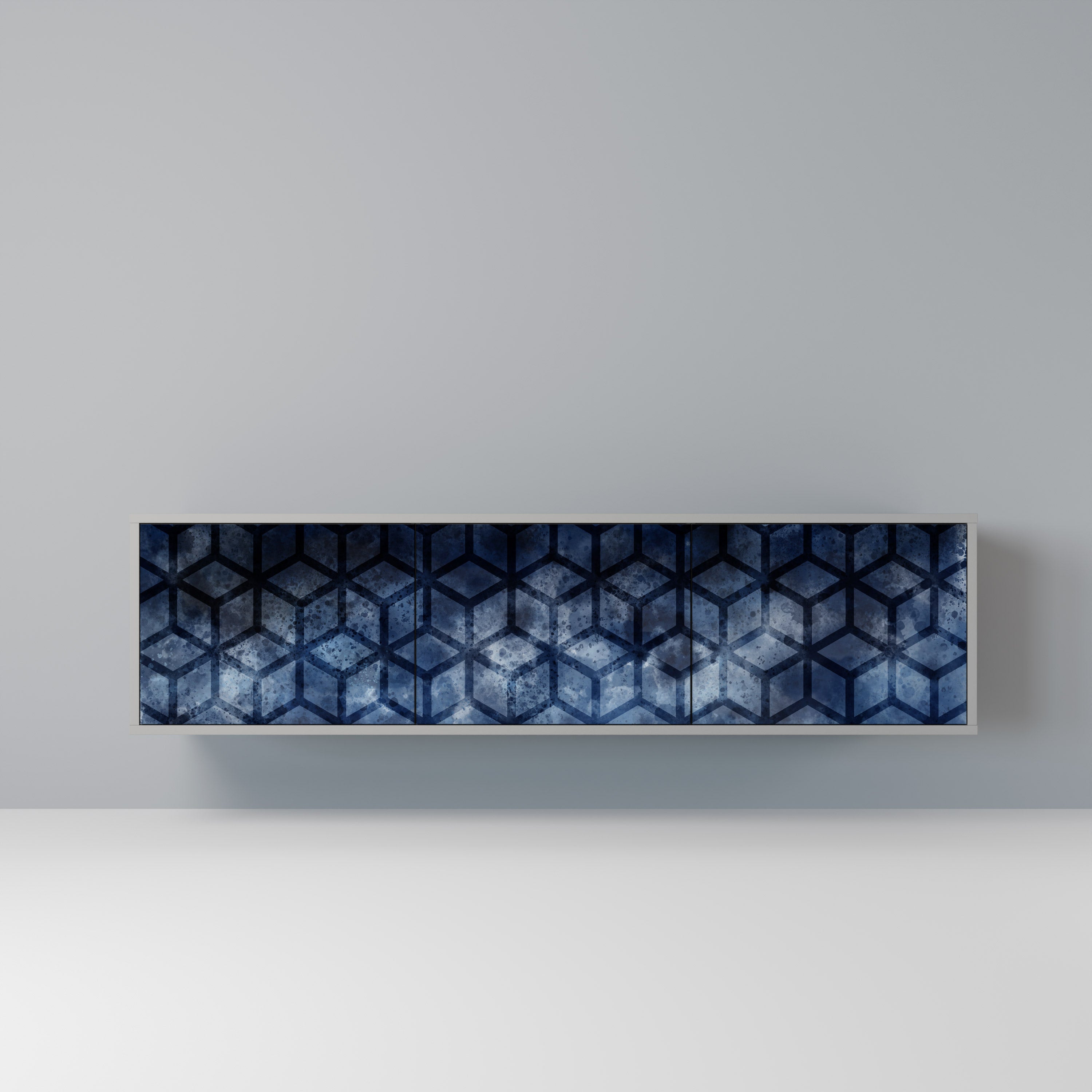 Meuble TV 3 portes CUBIC MIST finition grise