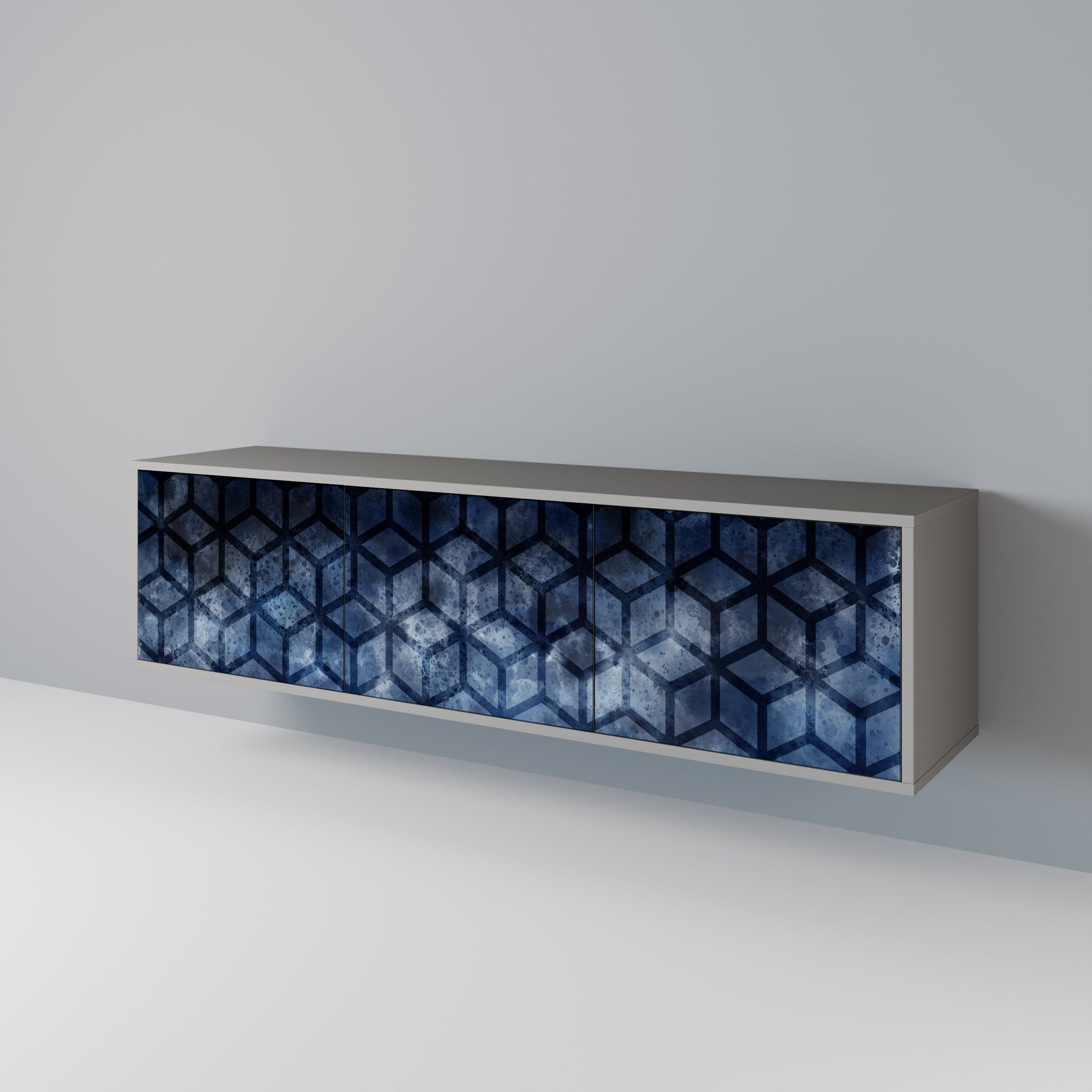 Meuble TV 3 portes CUBIC MIST finition grise