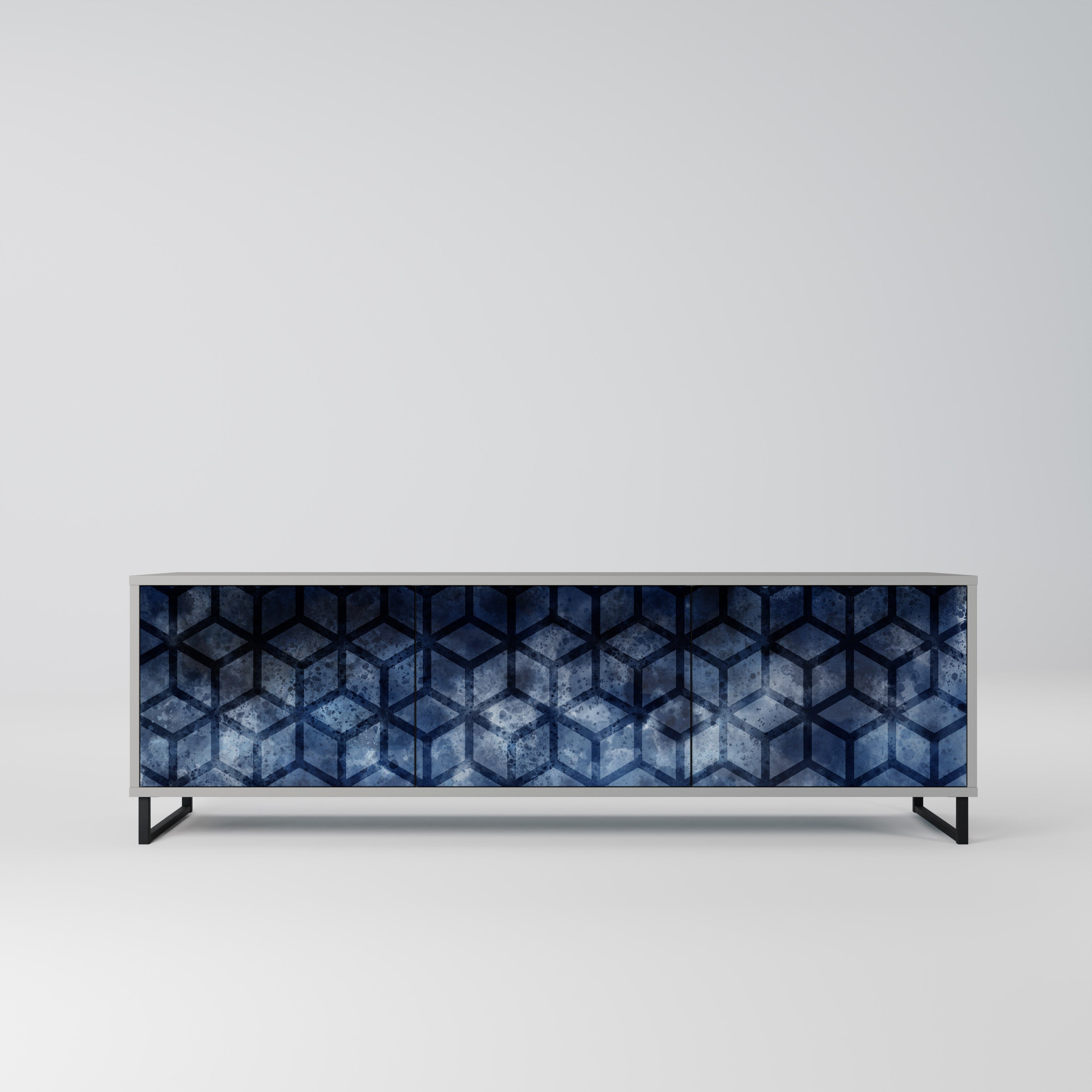 Meuble TV 3 portes CUBIC MIST finition grise