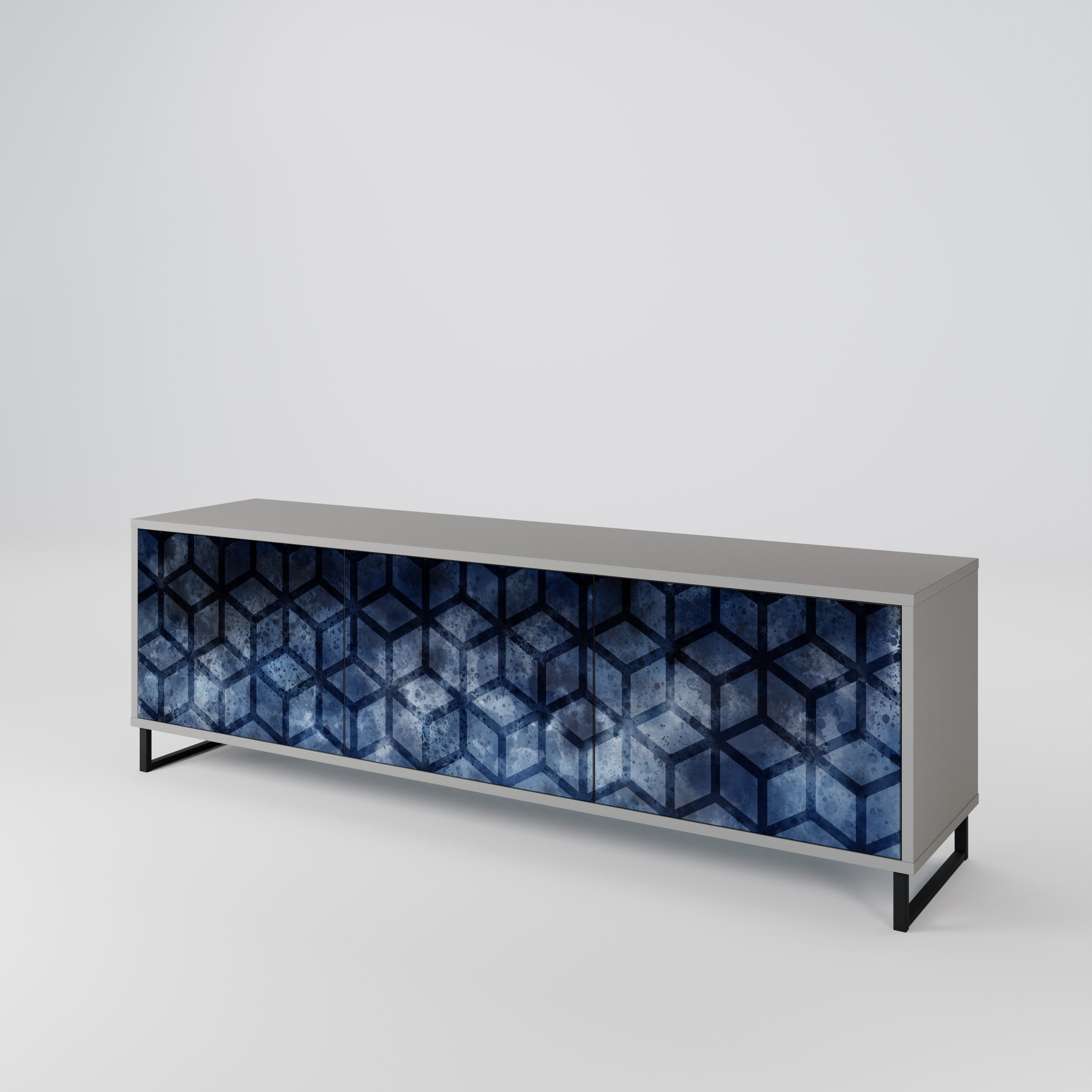 Meuble TV 3 portes CUBIC MIST finition grise