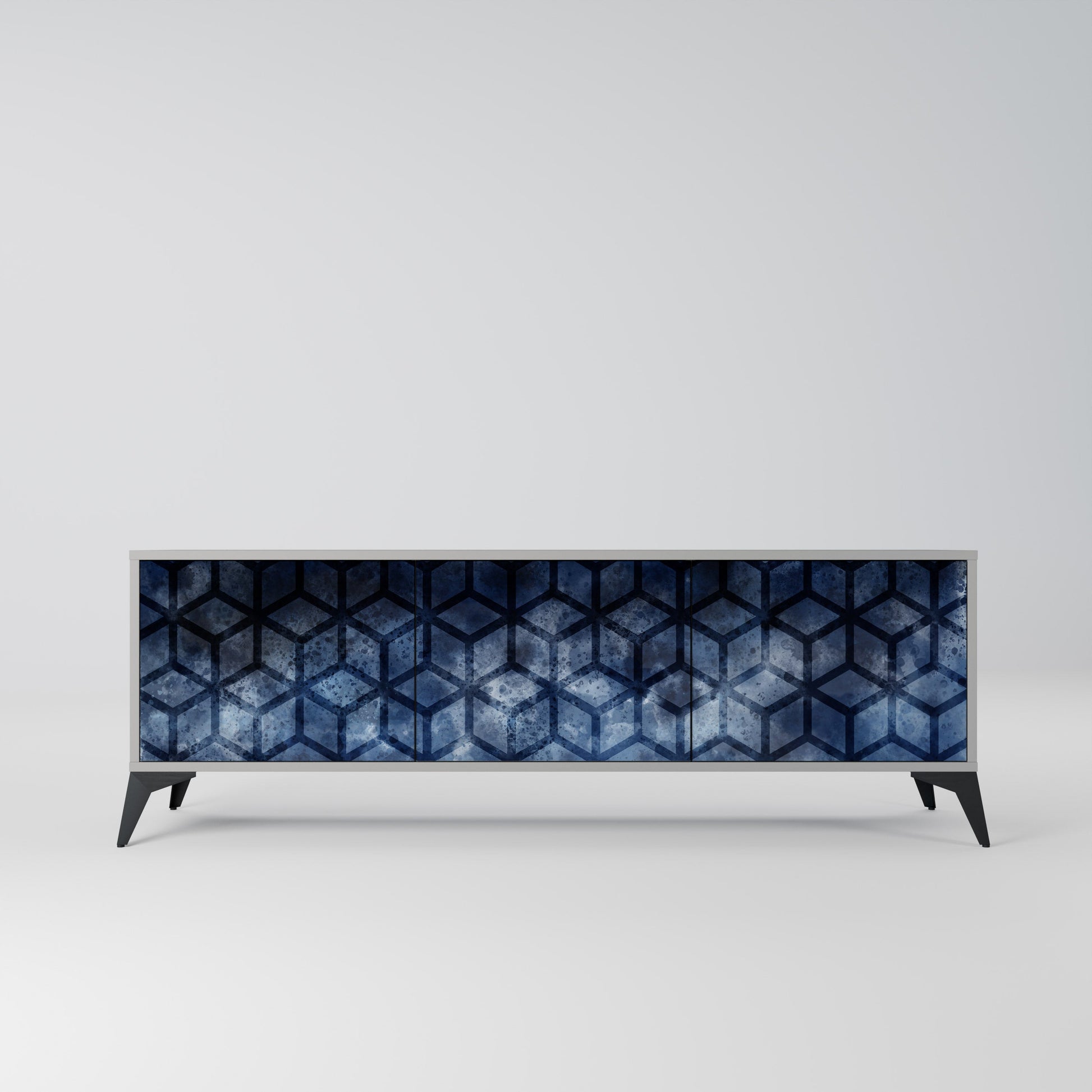 Meuble TV 3 portes CUBIC MIST finition grise