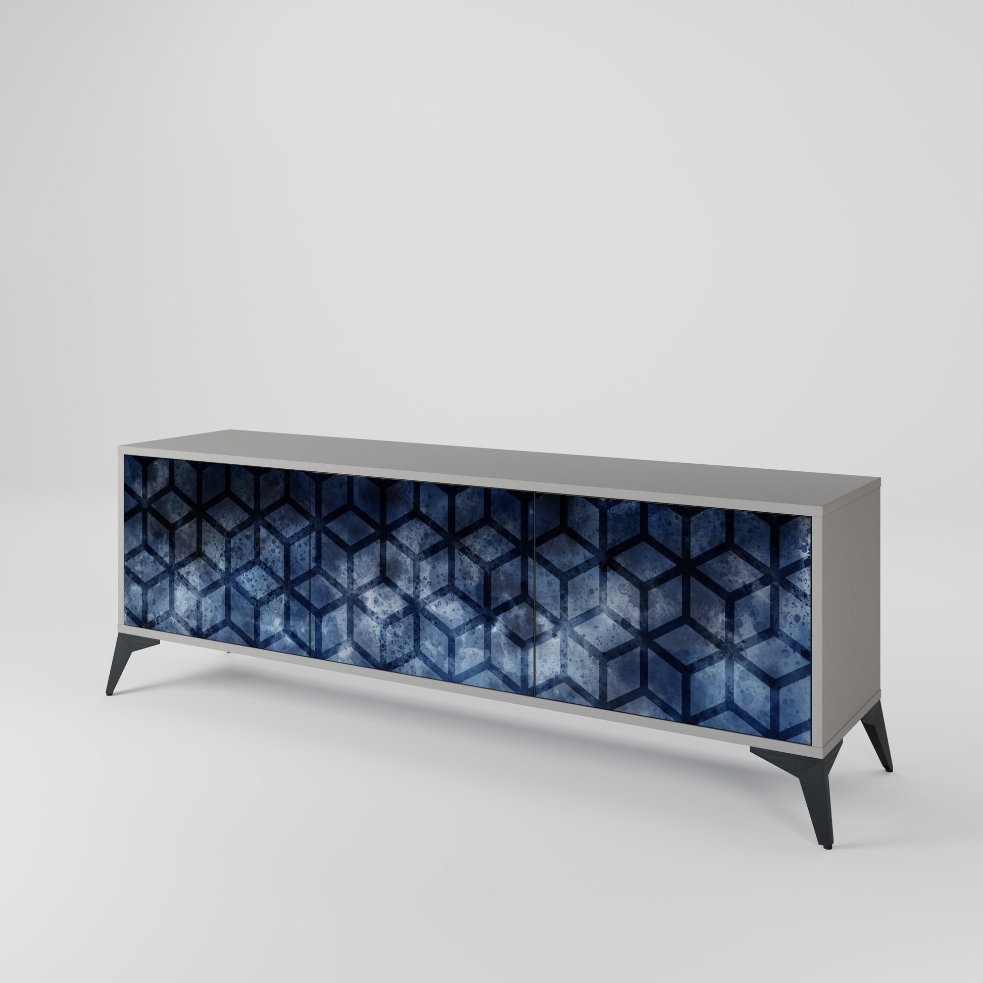 Meuble TV 3 portes CUBIC MIST finition grise